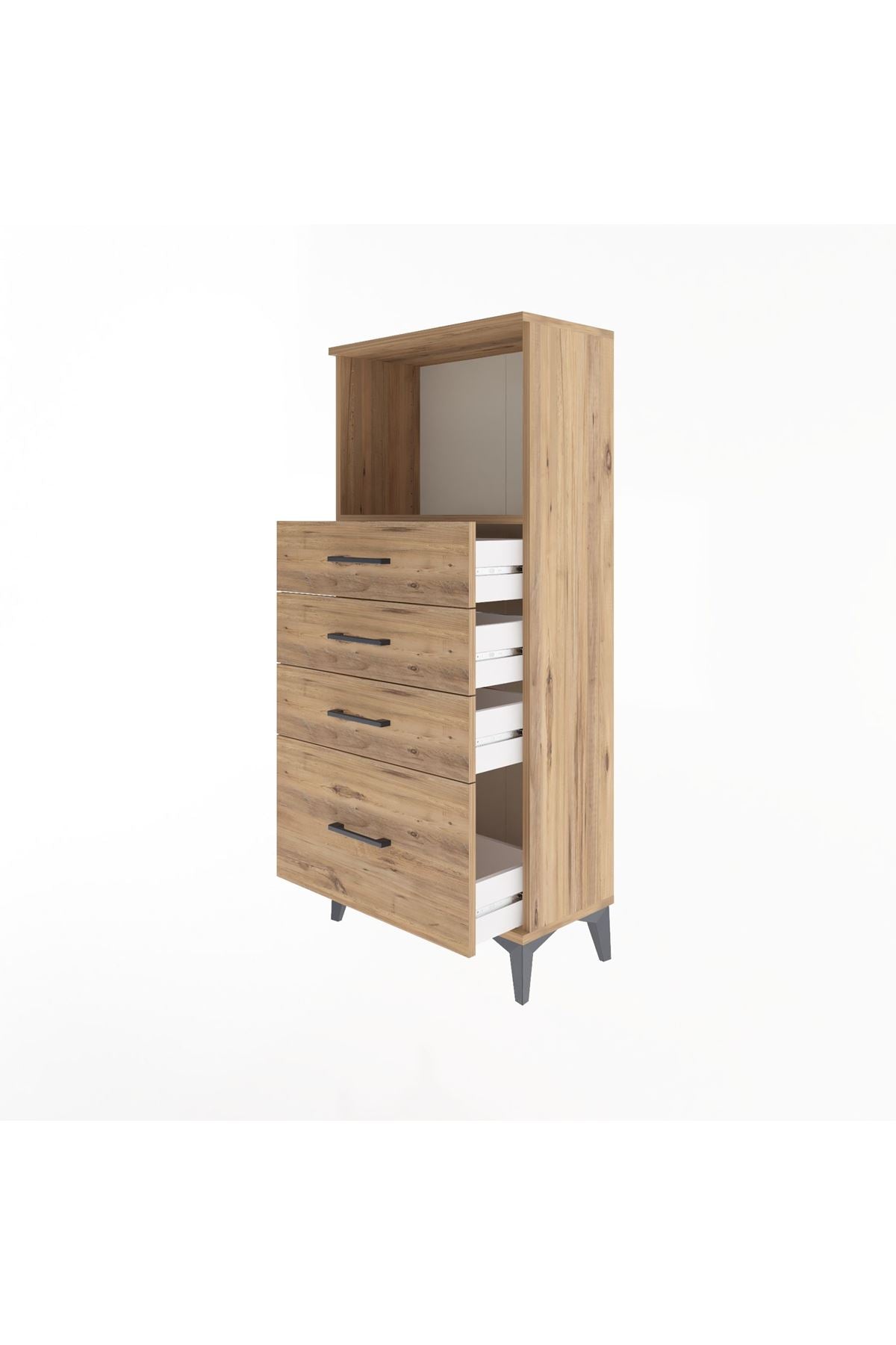 Arges Dolap Tek Raflı 4 Çekmeceli 60x30x134 Çam-Çam