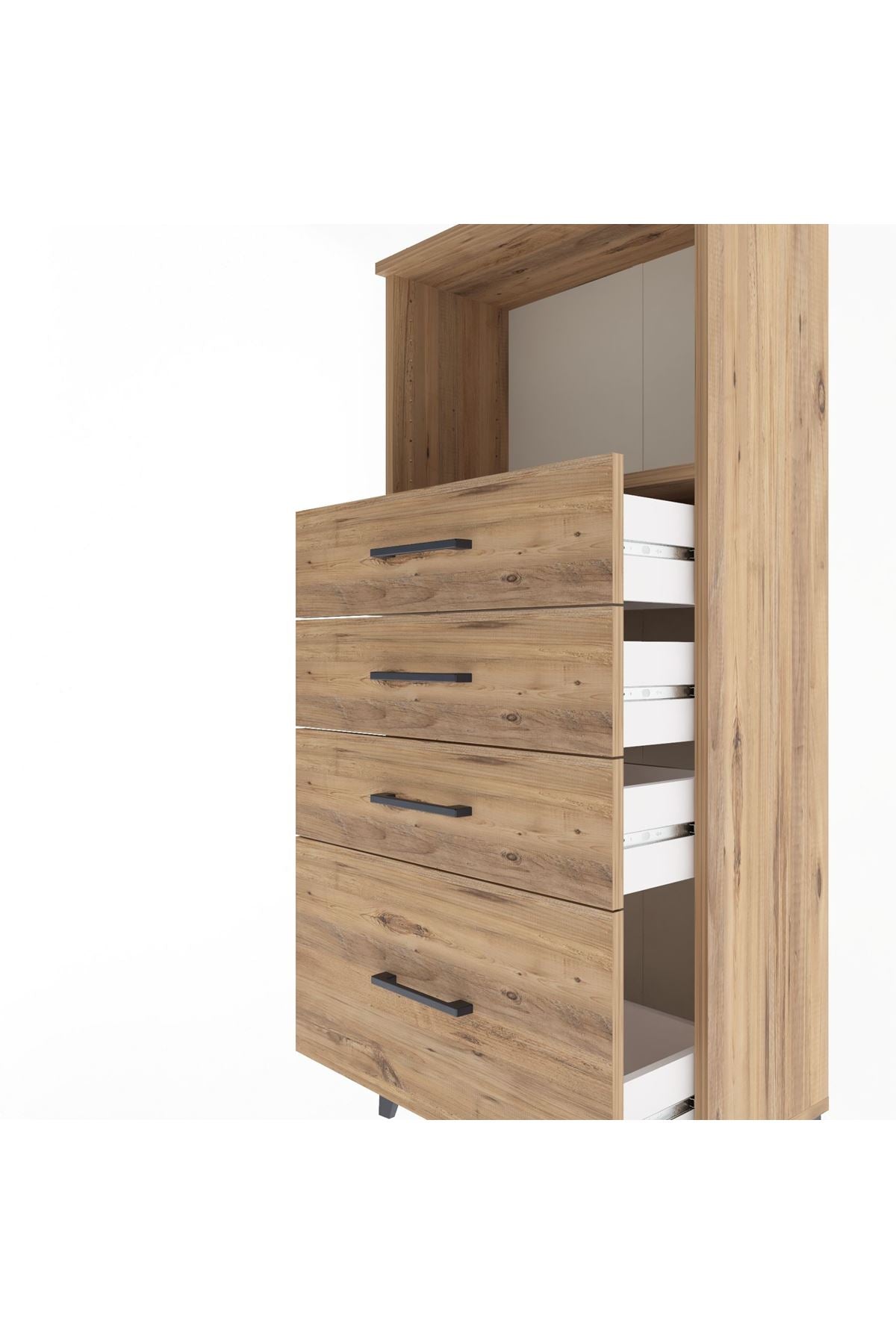 Arges Dolap Tek Raflı 4 Çekmeceli 60x30x134 Çam-Çam