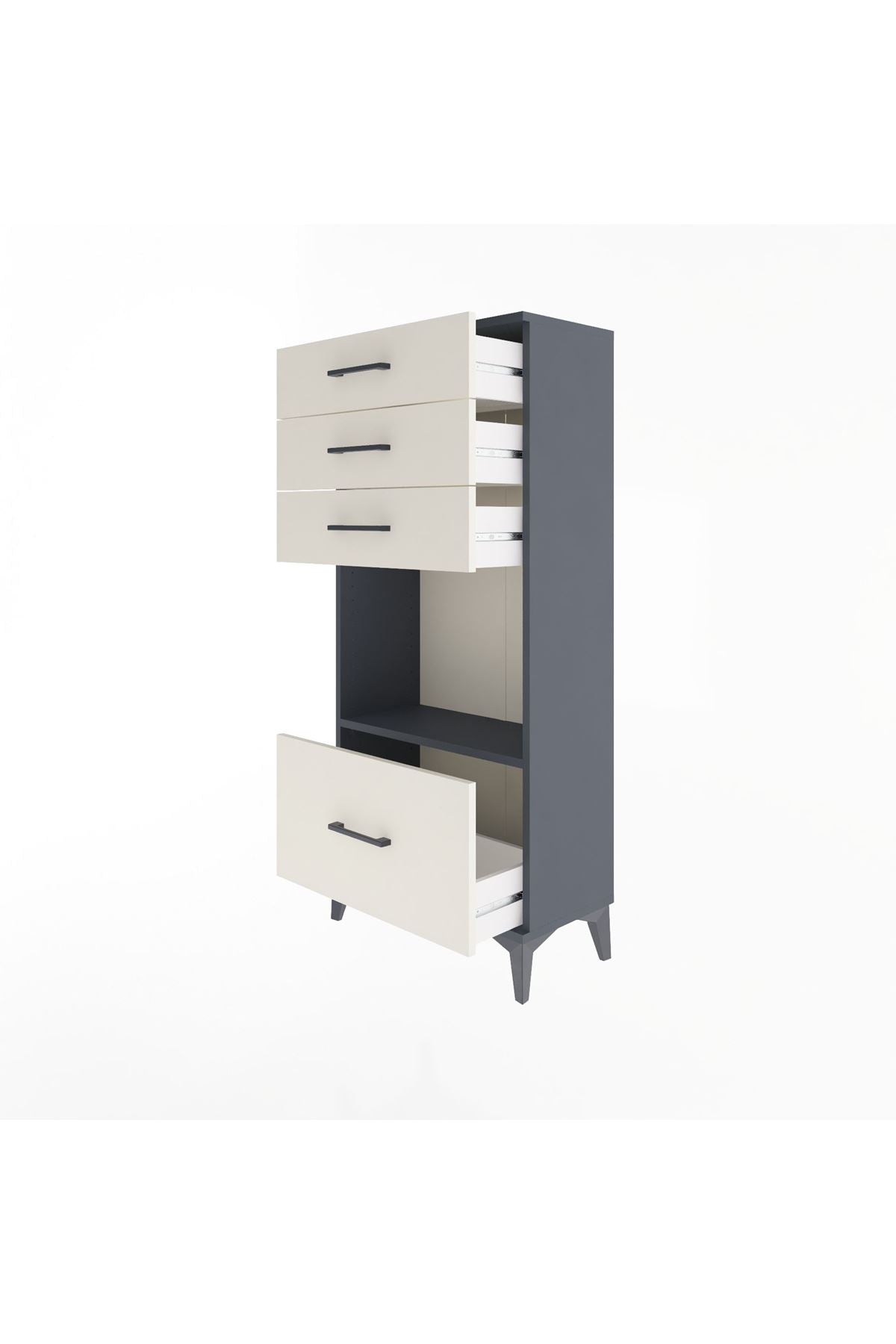 Arges Dolap Tek Raflı 4 Çekmeceli 60x30x134 Antrasit-Aytaşı
