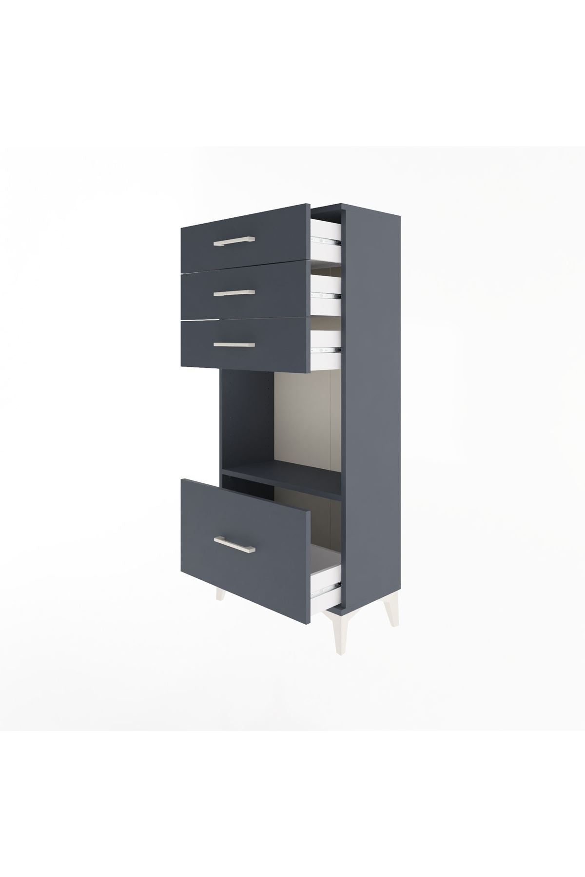 Arges Dolap Tek Raflı 4 Çekmeceli 60x30x134 Antrasit-Antrasit