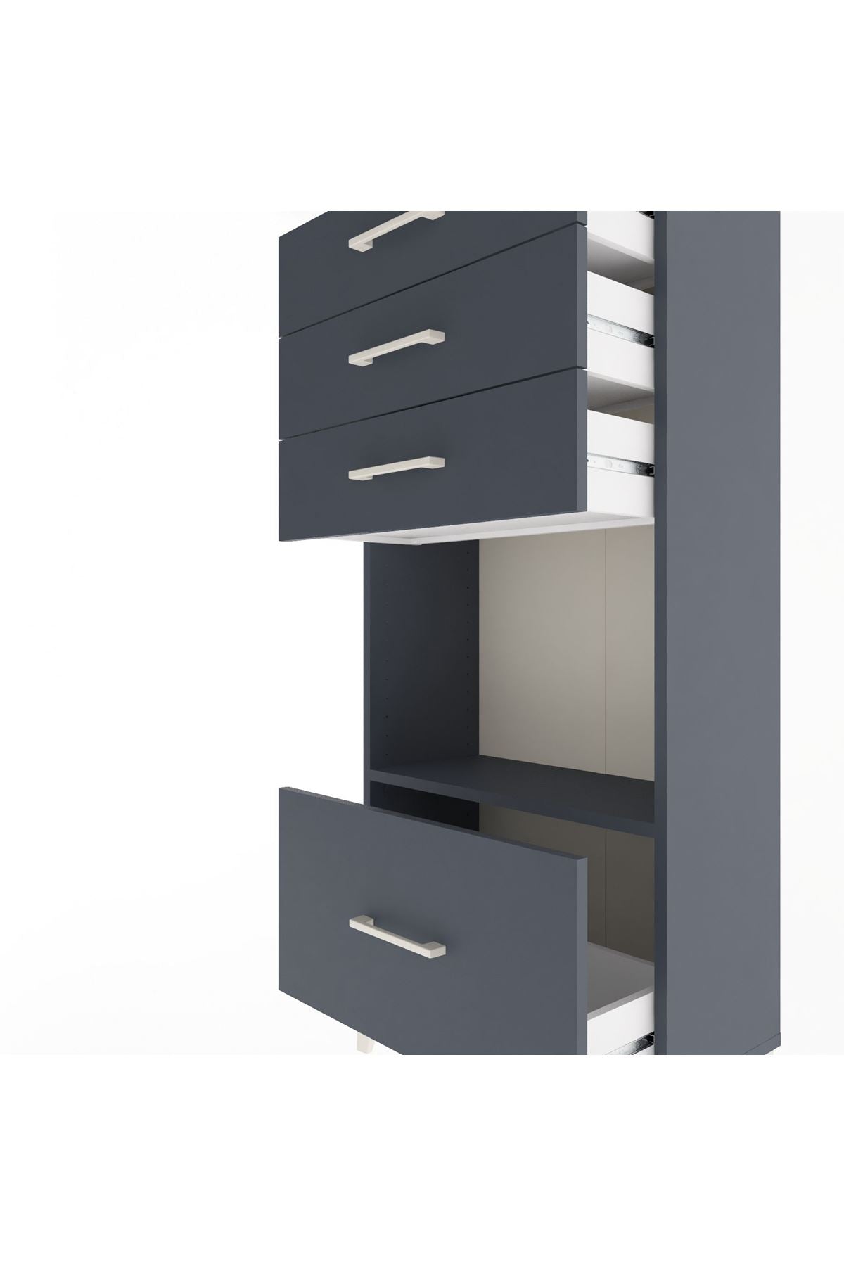 Arges Dolap Tek Raflı 4 Çekmeceli 60x30x134 Antrasit-Antrasit