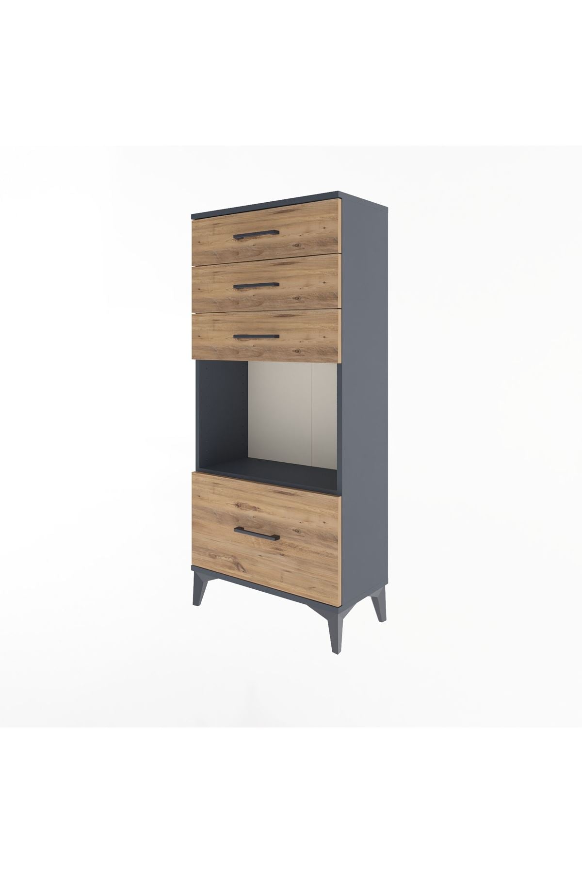 Arges Dolap Tek Raflı 4 Çekmeceli 60x30x134 Antrasit-Çam