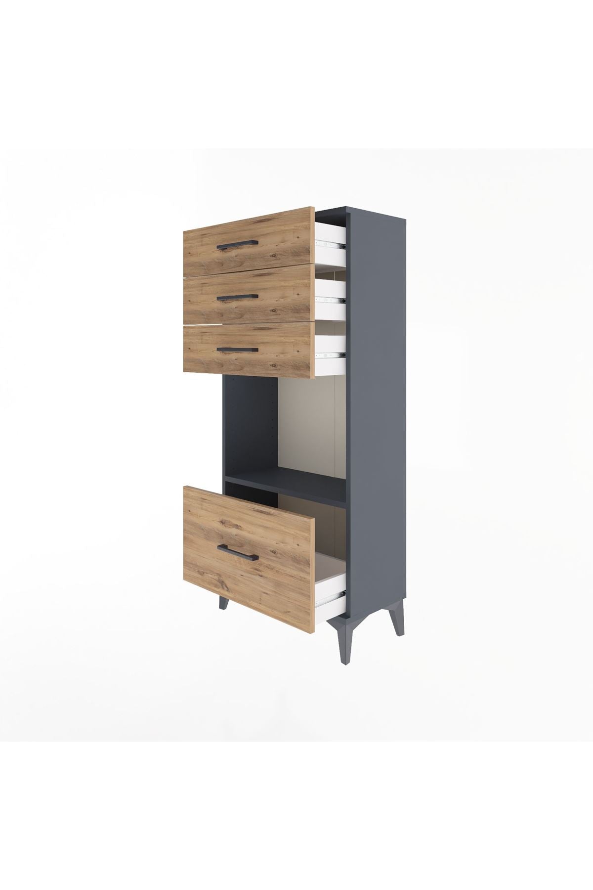 Arges Dolap Tek Raflı 4 Çekmeceli 60x30x134 Antrasit-Çam