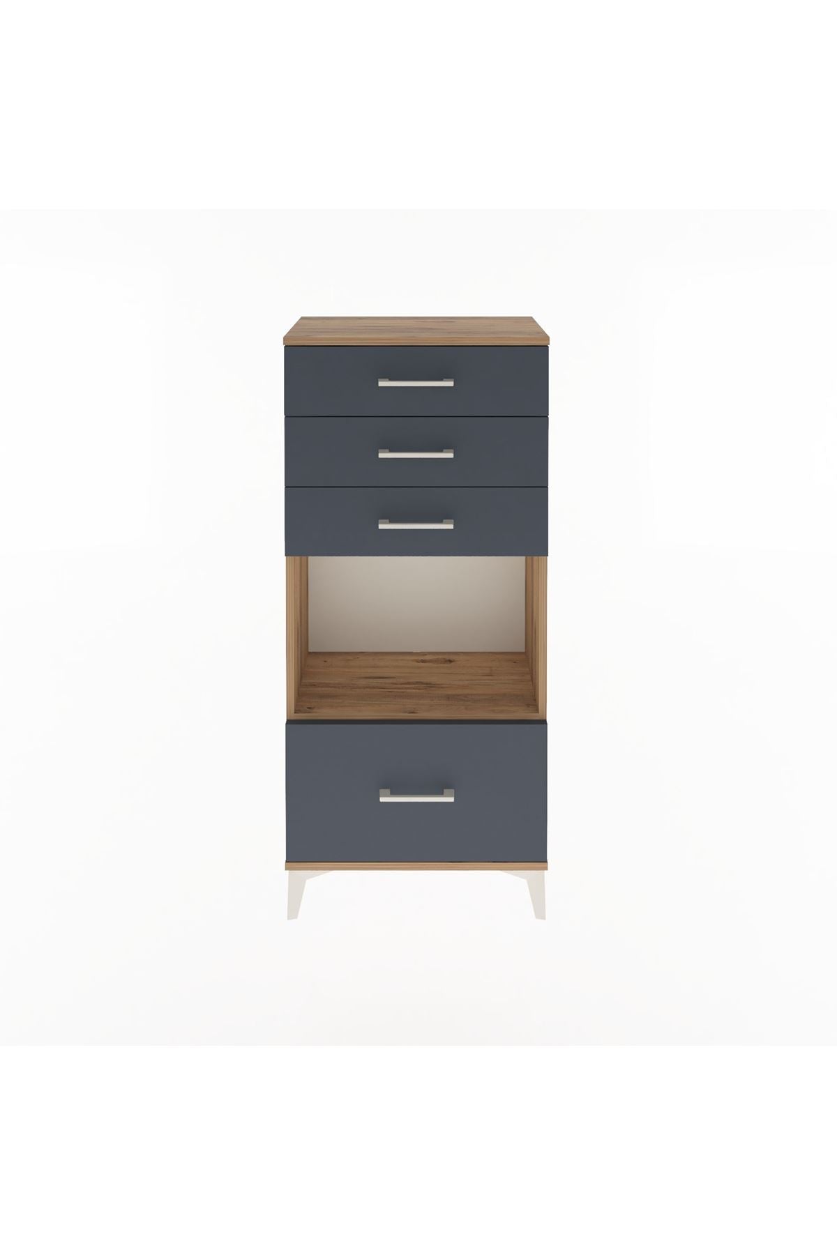 Arges Dolap Tek Raflı 4 Çekmeceli 60x30x134 Çam-Antrasit