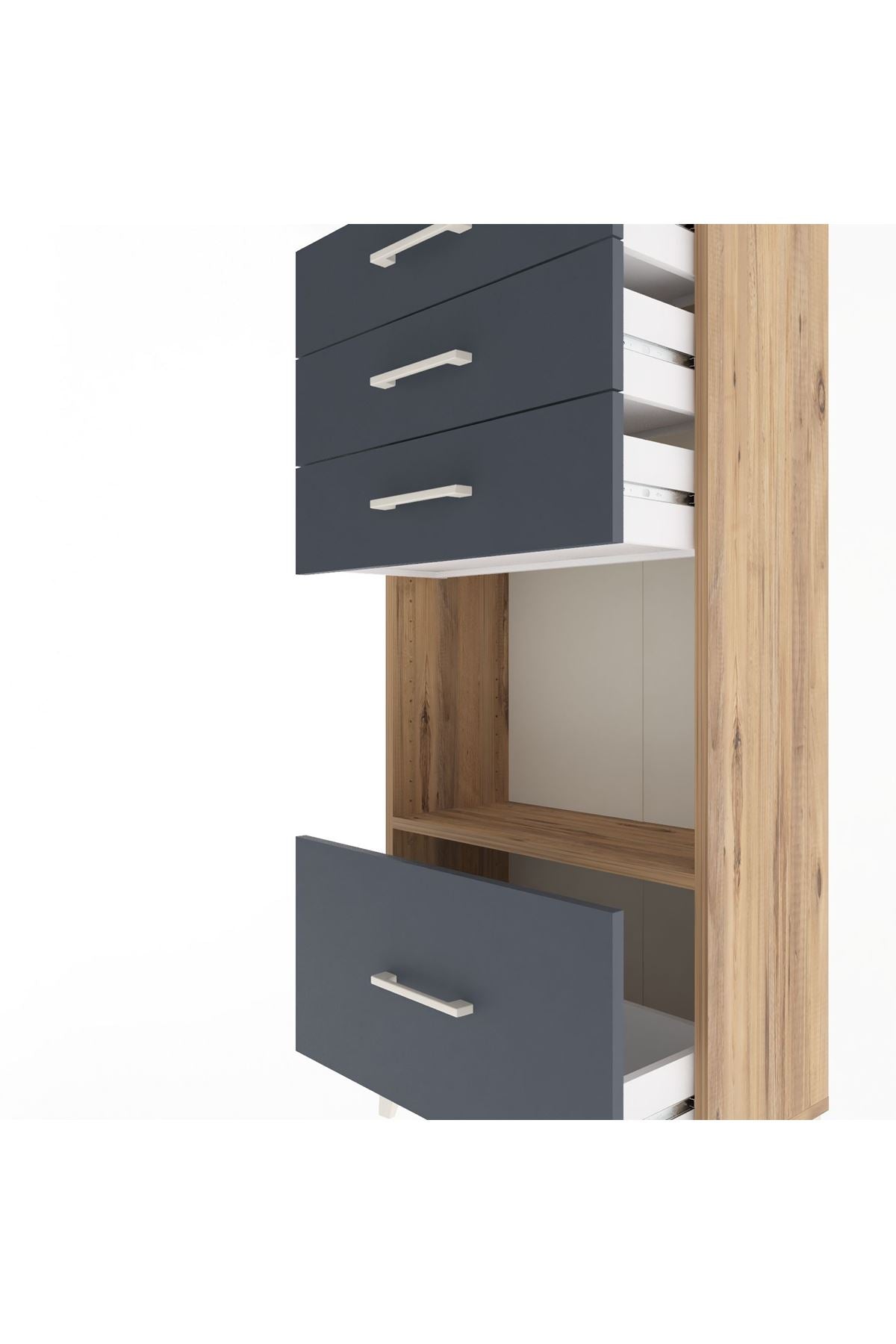 Arges Dolap Tek Raflı 4 Çekmeceli 60x30x134 Çam-Antrasit