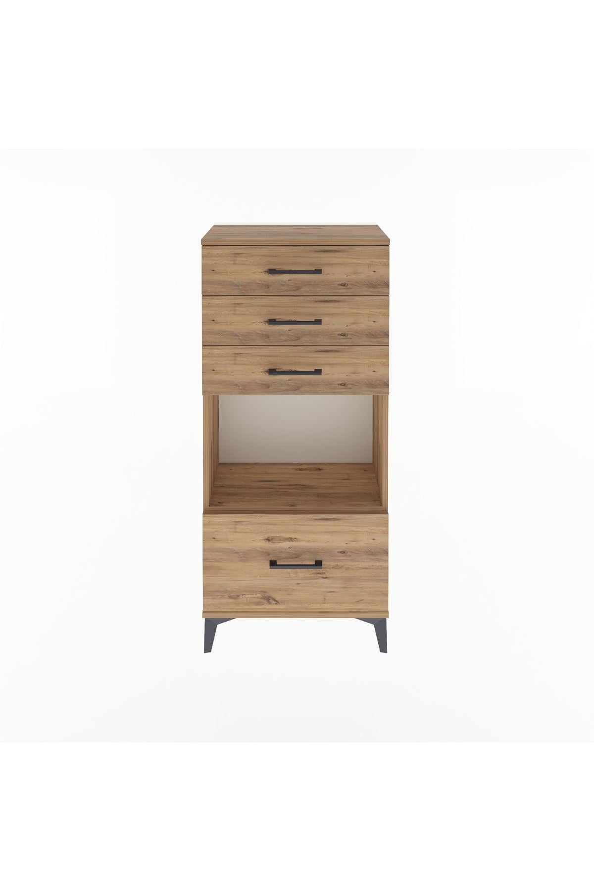 Arges Dolap Tek Raflı 4 Çekmeceli 60x30x134 Çam-Çam