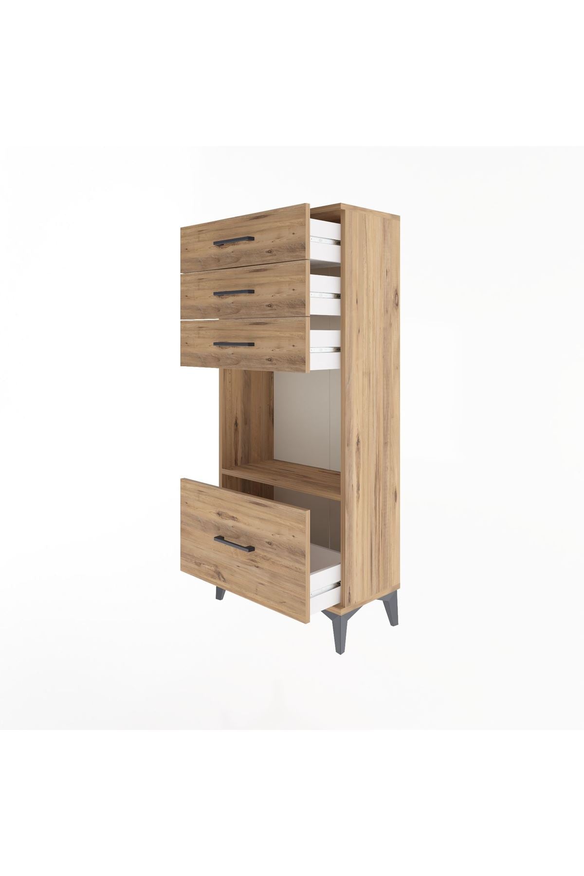 Arges Dolap Tek Raflı 4 Çekmeceli 60x30x134 Çam-Çam