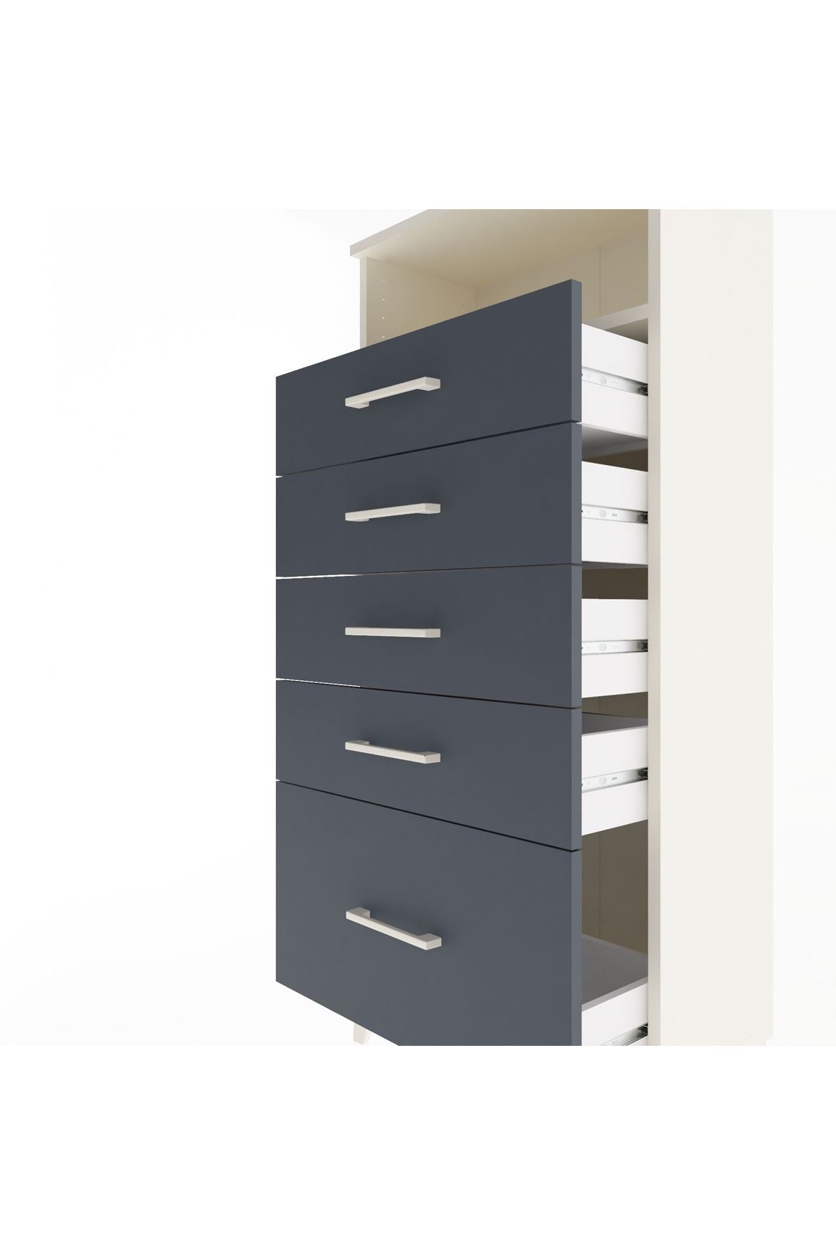 Arges Dolap Tek Raflı 5 Çekmeceli 60x30x134 Aytaşı-Antrasit