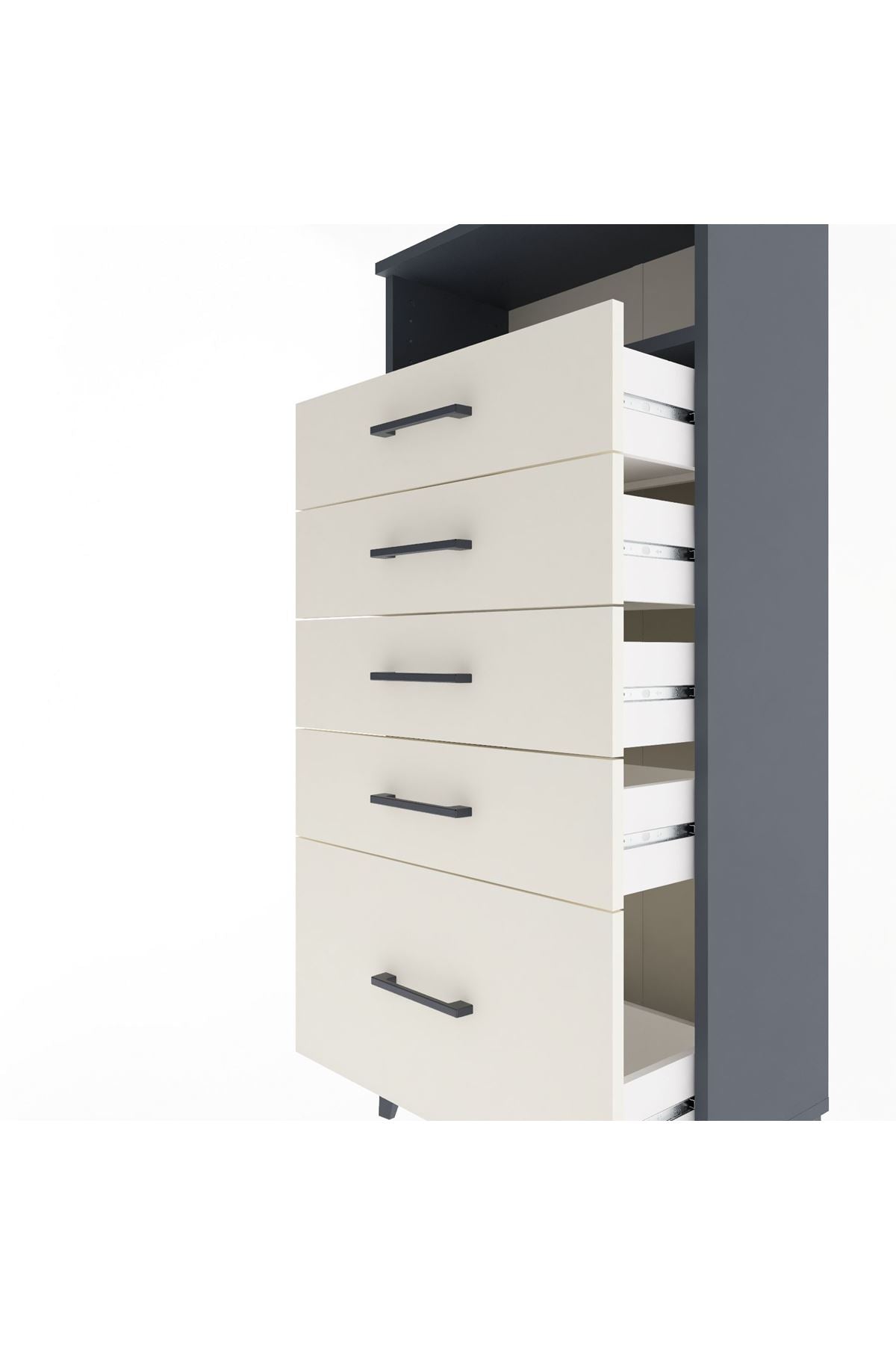 Arges Dolap Tek Raflı 5 Çekmeceli 60x30x134 Antrasit-Aytaşı