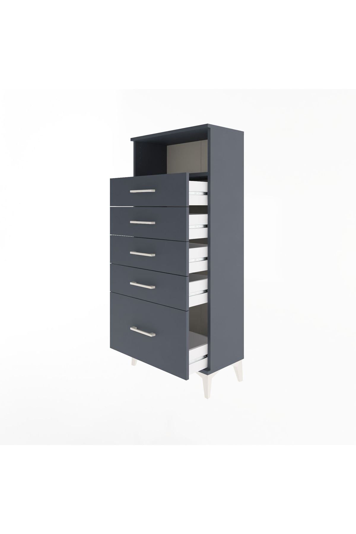 Arges Dolap Tek Raflı 5 Çekmeceli 60x30x134 Antrasit-Antrasit