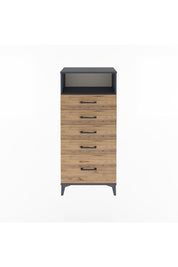 Arges Dolap Tek Raflı 5 Çekmeceli 60x30x134 Antrasit-Çam