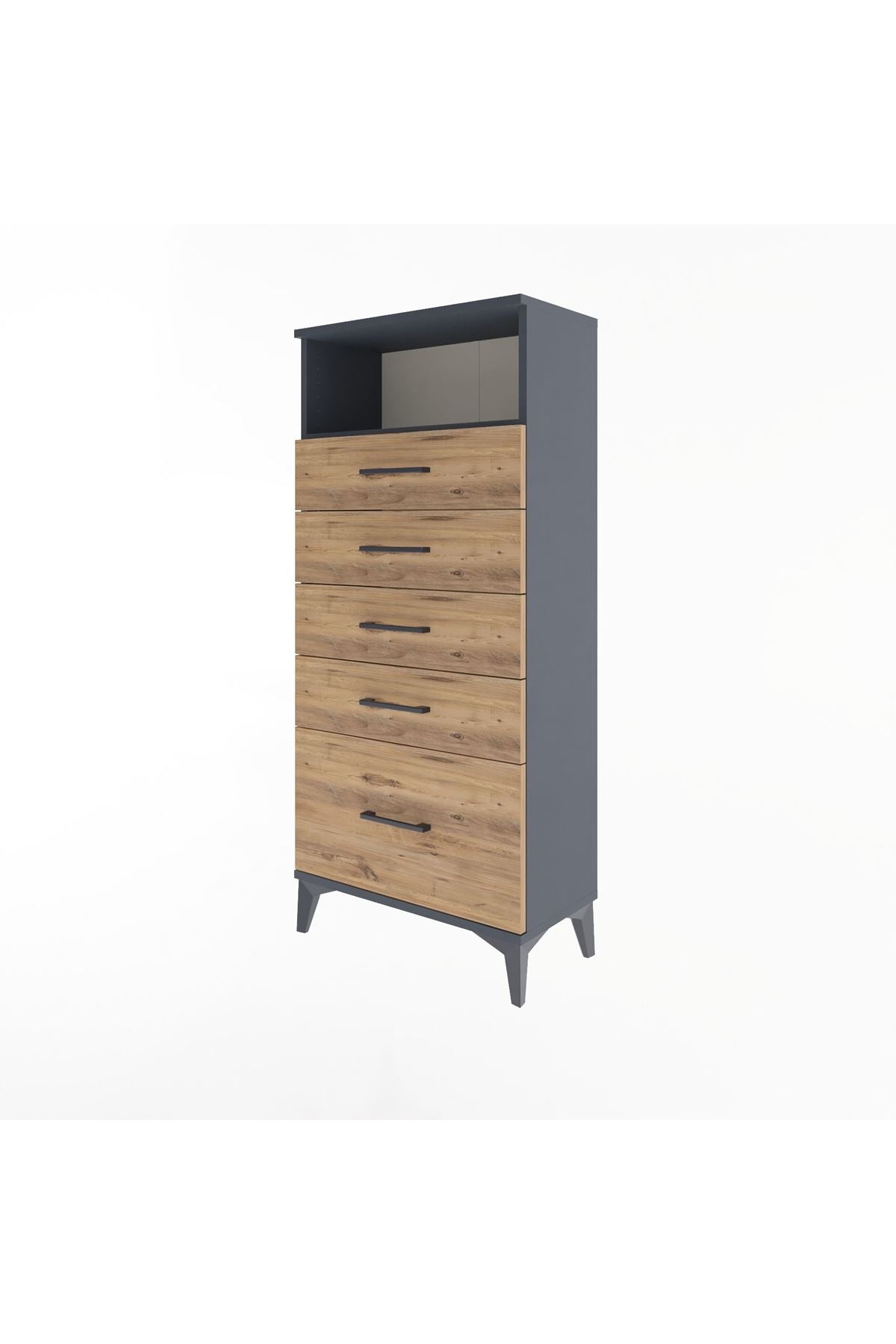 Arges Dolap Tek Raflı 5 Çekmeceli 60x30x134 Antrasit-Çam