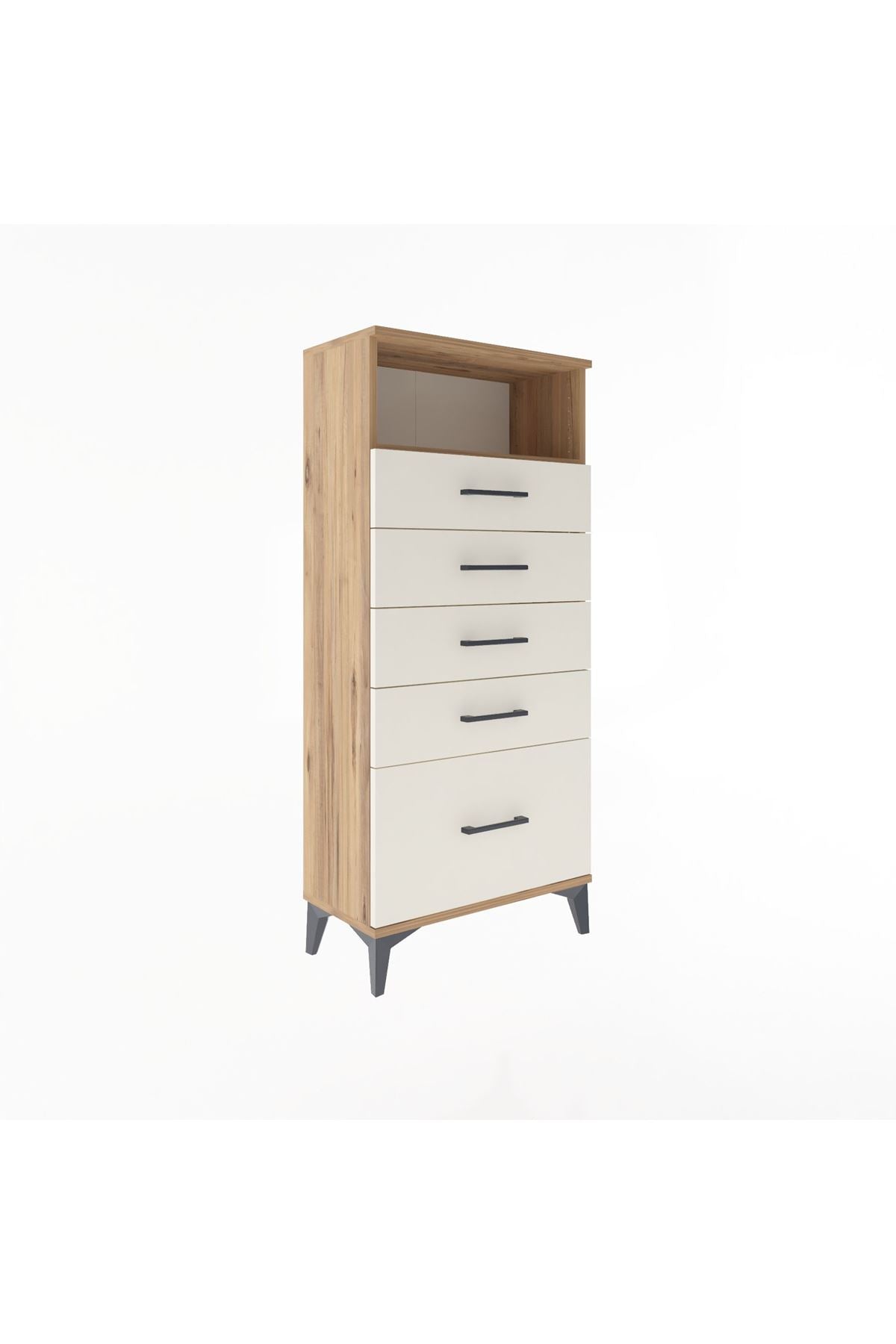 Arges Dolap Tek Raflı 5 Çekmeceli 60x30x134 Çam-Aytaşı