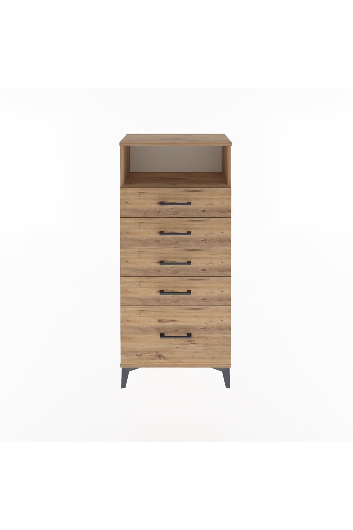 Arges Dolap Tek Raflı 5 Çekmeceli 60x30x134 Çam-Çam