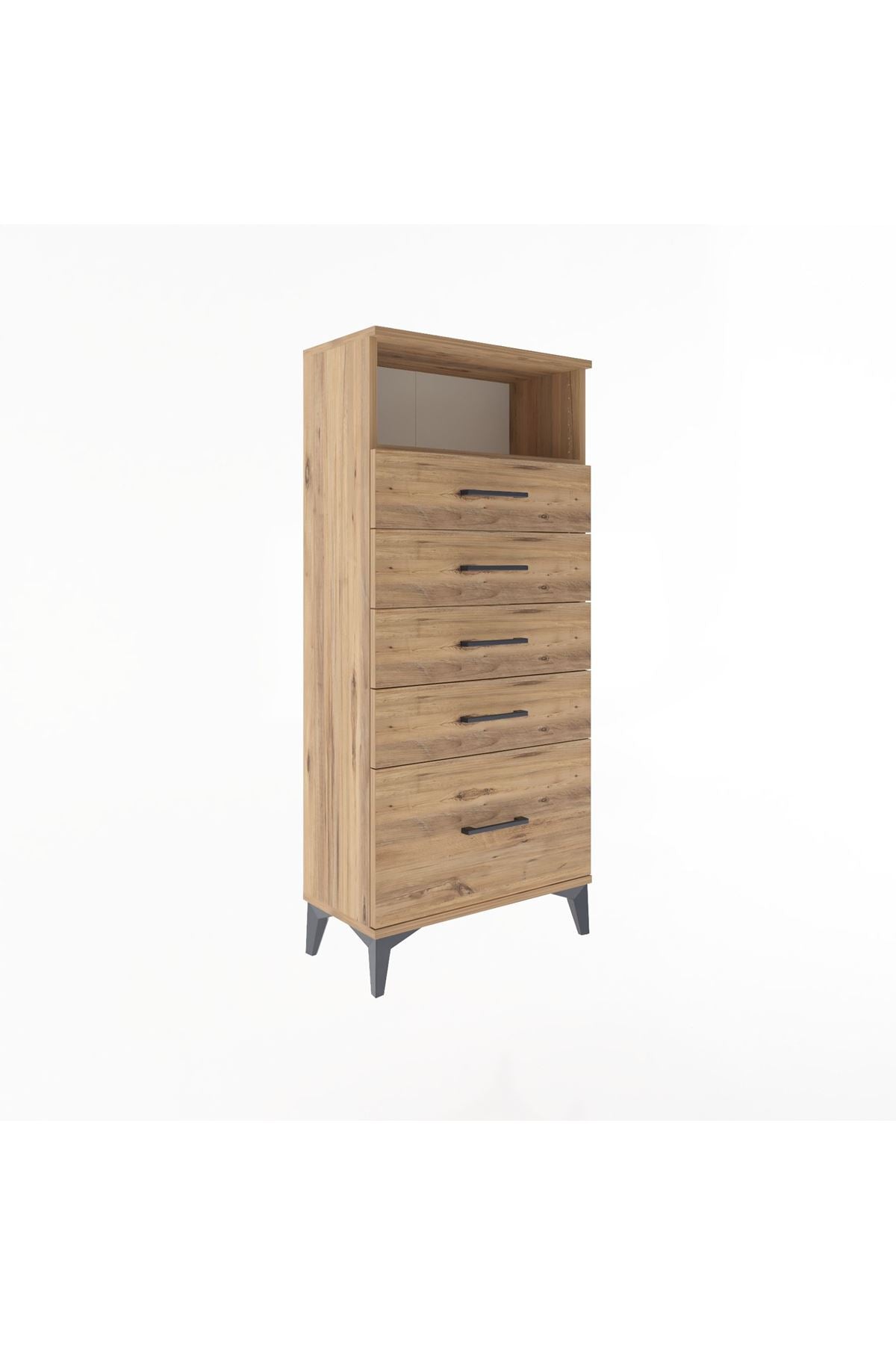 Arges Dolap Tek Raflı 5 Çekmeceli 60x30x134 Çam-Çam