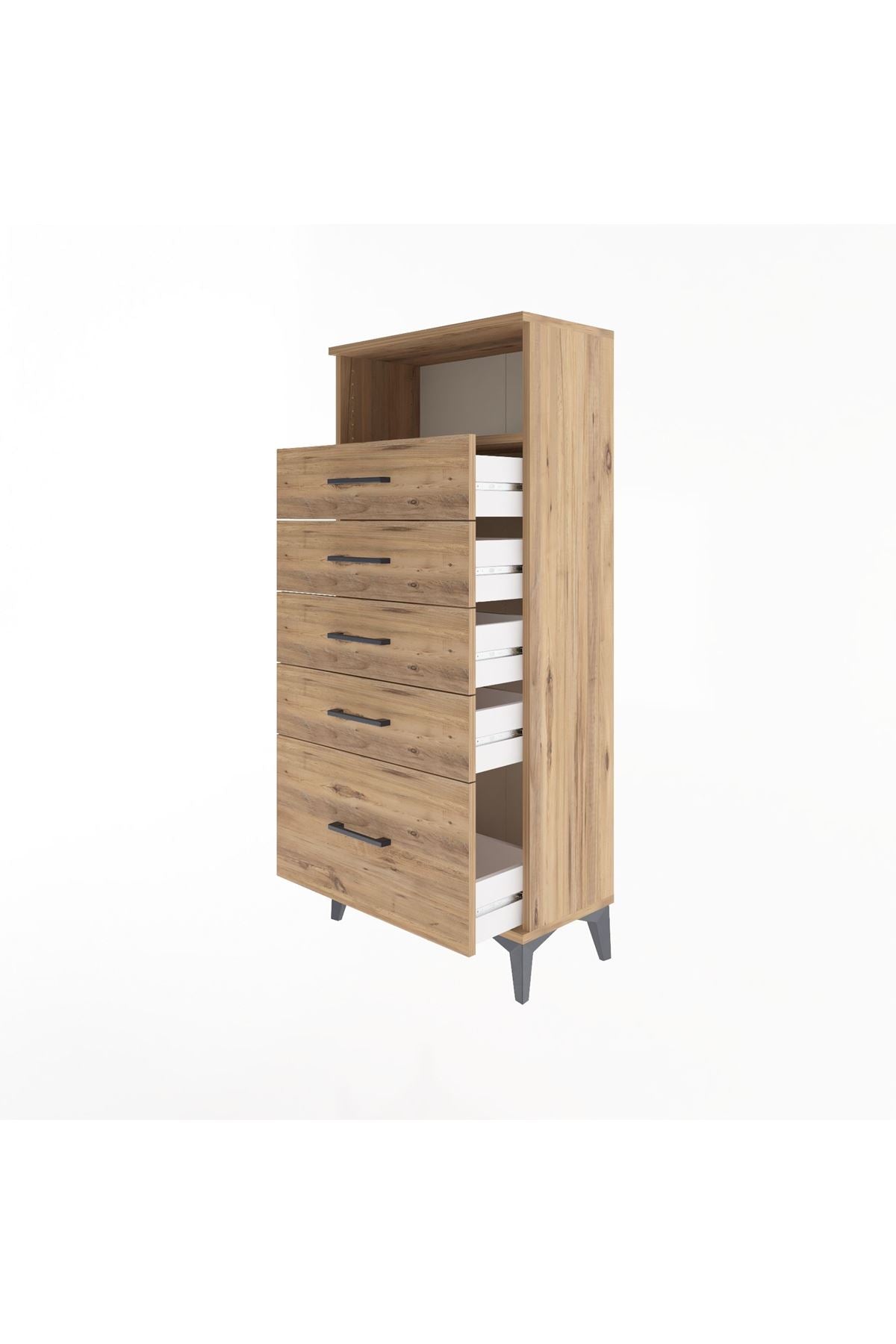 Arges Dolap Tek Raflı 5 Çekmeceli 60x30x134 Çam-Çam