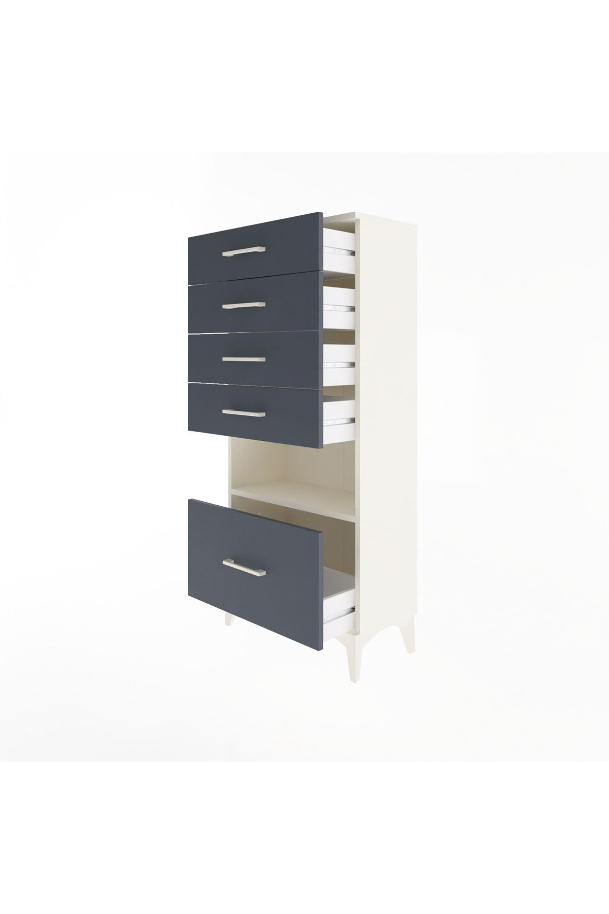 Arges Dolap Tek Raflı 5 Çekmeceli 60x30x134 Aytaşı-Antrasit