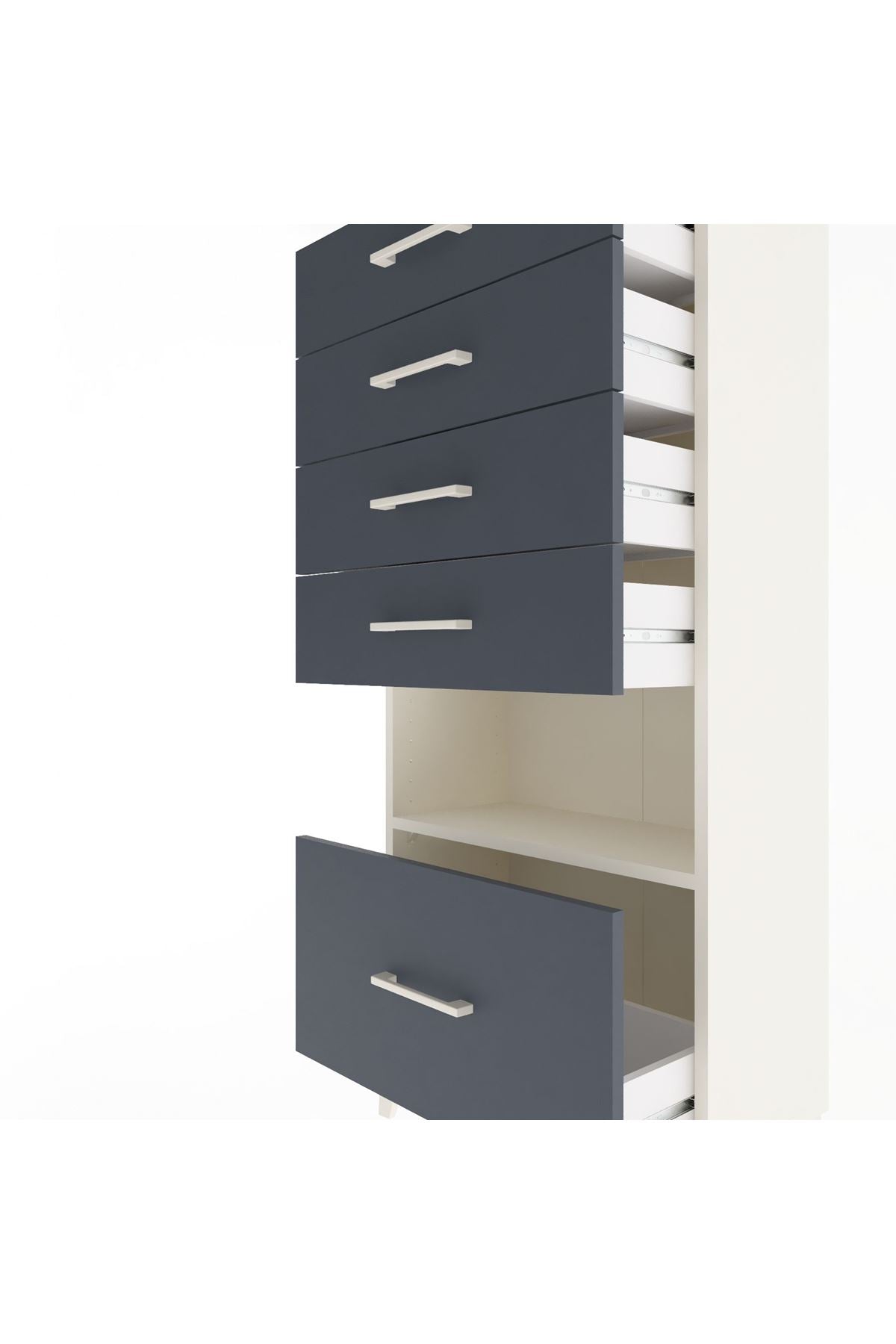 Arges Dolap Tek Raflı 5 Çekmeceli 60x30x134 Aytaşı-Antrasit