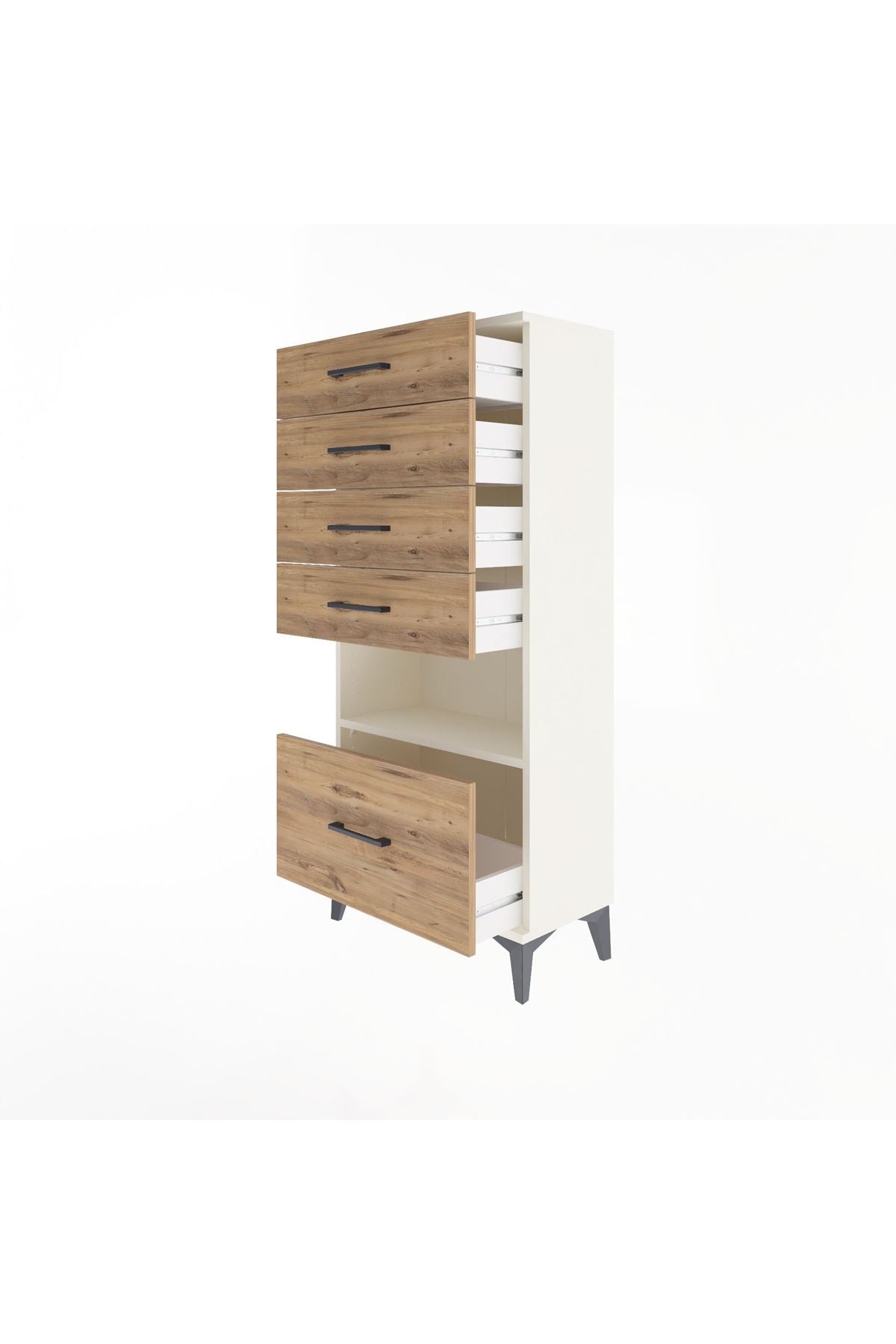 Arges Dolap Tek Raflı 5 Çekmeceli 60x30x134 Aytaşı-Çam