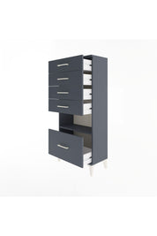 Arges Dolap Tek Raflı 5 Çekmeceli 60x30x134 Antrasit-Antrasit