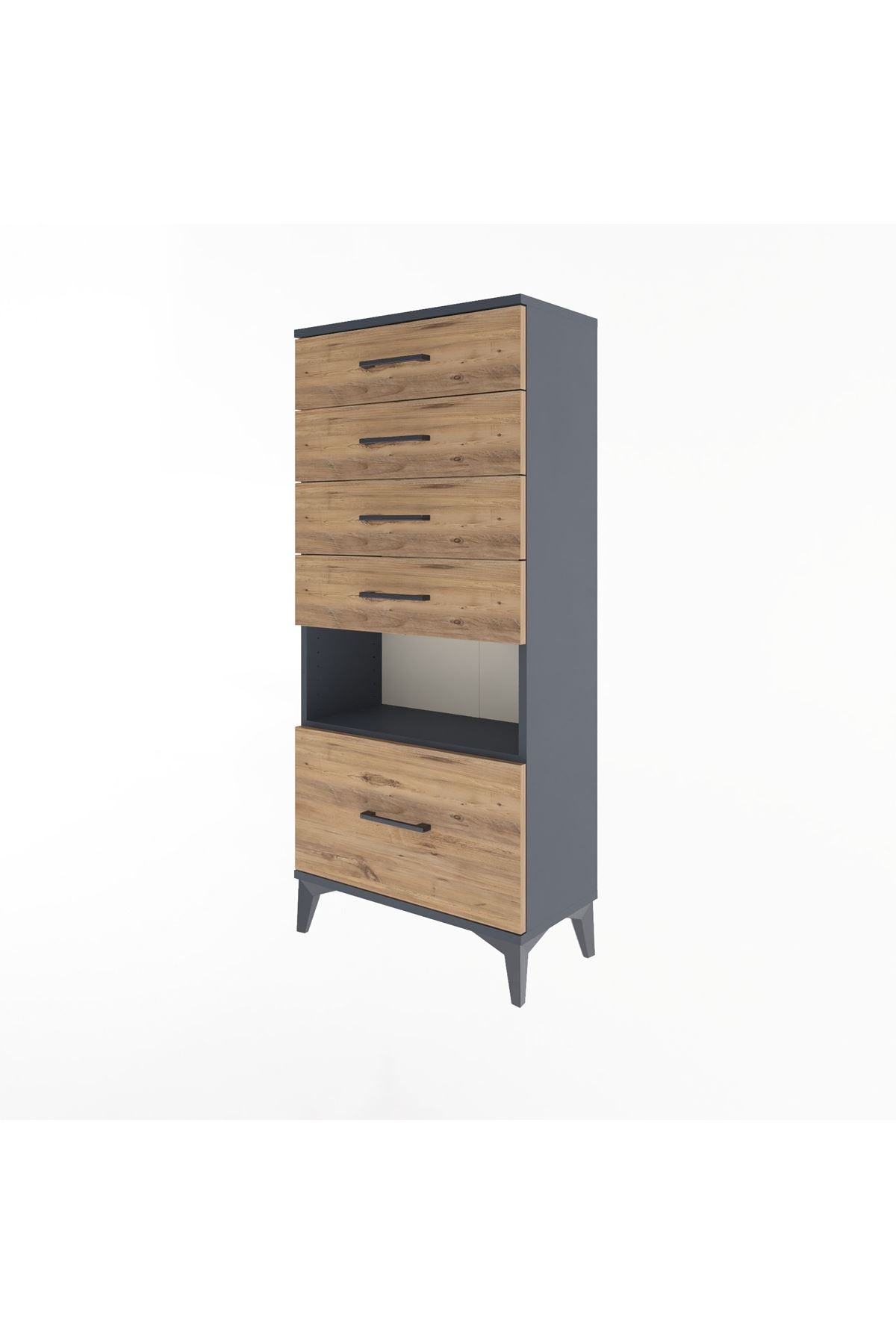 Arges Dolap Tek Raflı 5 Çekmeceli 60x30x134 Antrasit-Çam