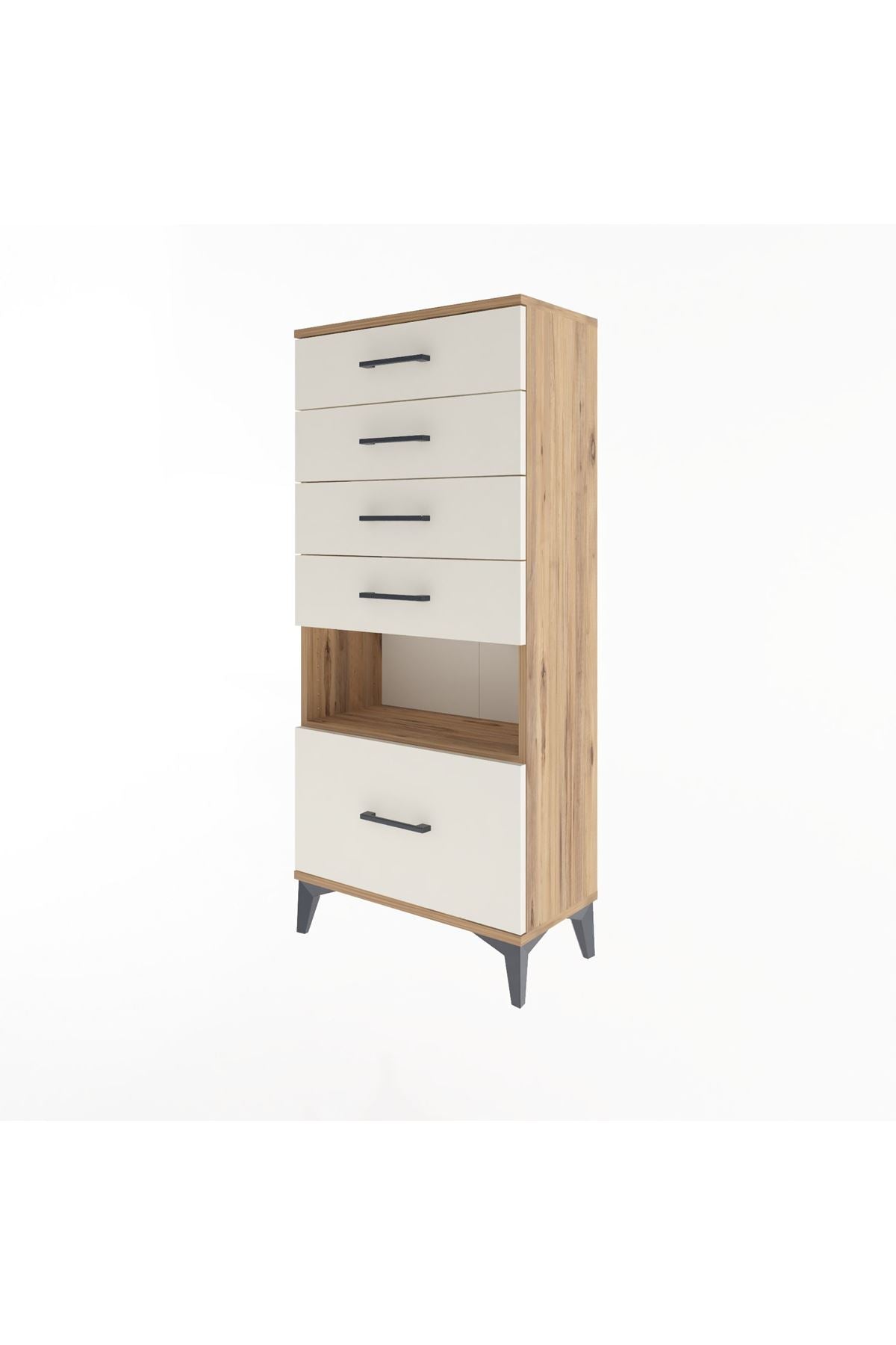 Arges Dolap Tek Raflı 5 Çekmeceli 60x30x134 Çam-Aytaşı