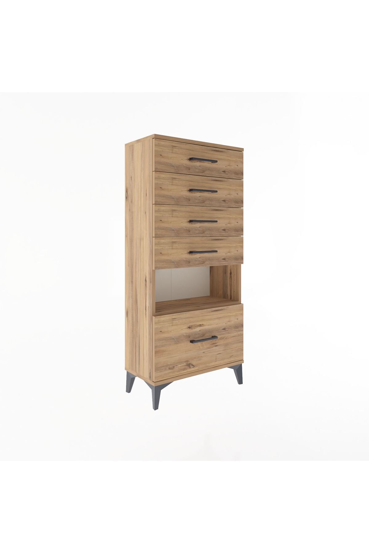 Arges Dolap Tek Raflı 5 Çekmeceli 60x30x134 Çam-Çam
