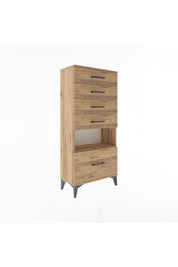 Arges Dolap Tek Raflı 5 Çekmeceli 60x30x134 Çam-Çam