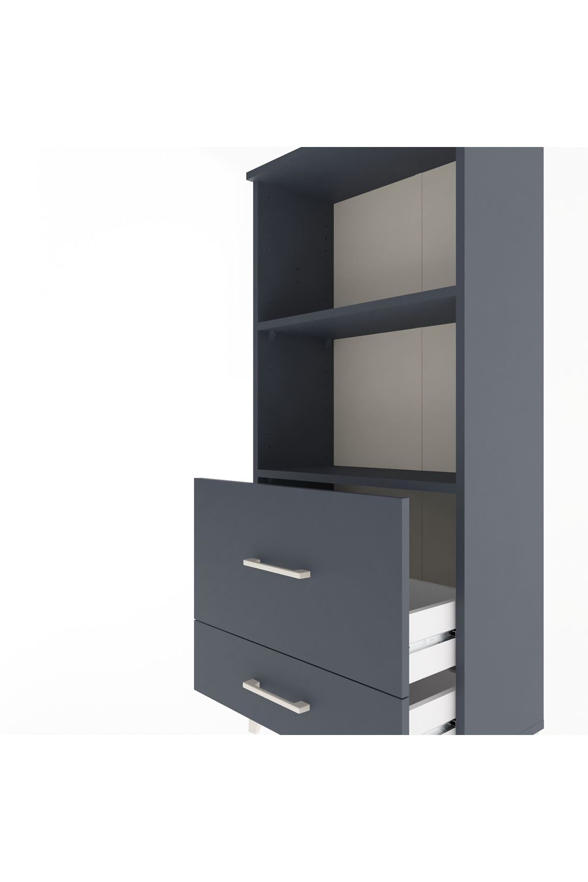Arges Dolap 2 Raflı 2 Çekmeceli 60x30x134 Antrasit-Antrasit
