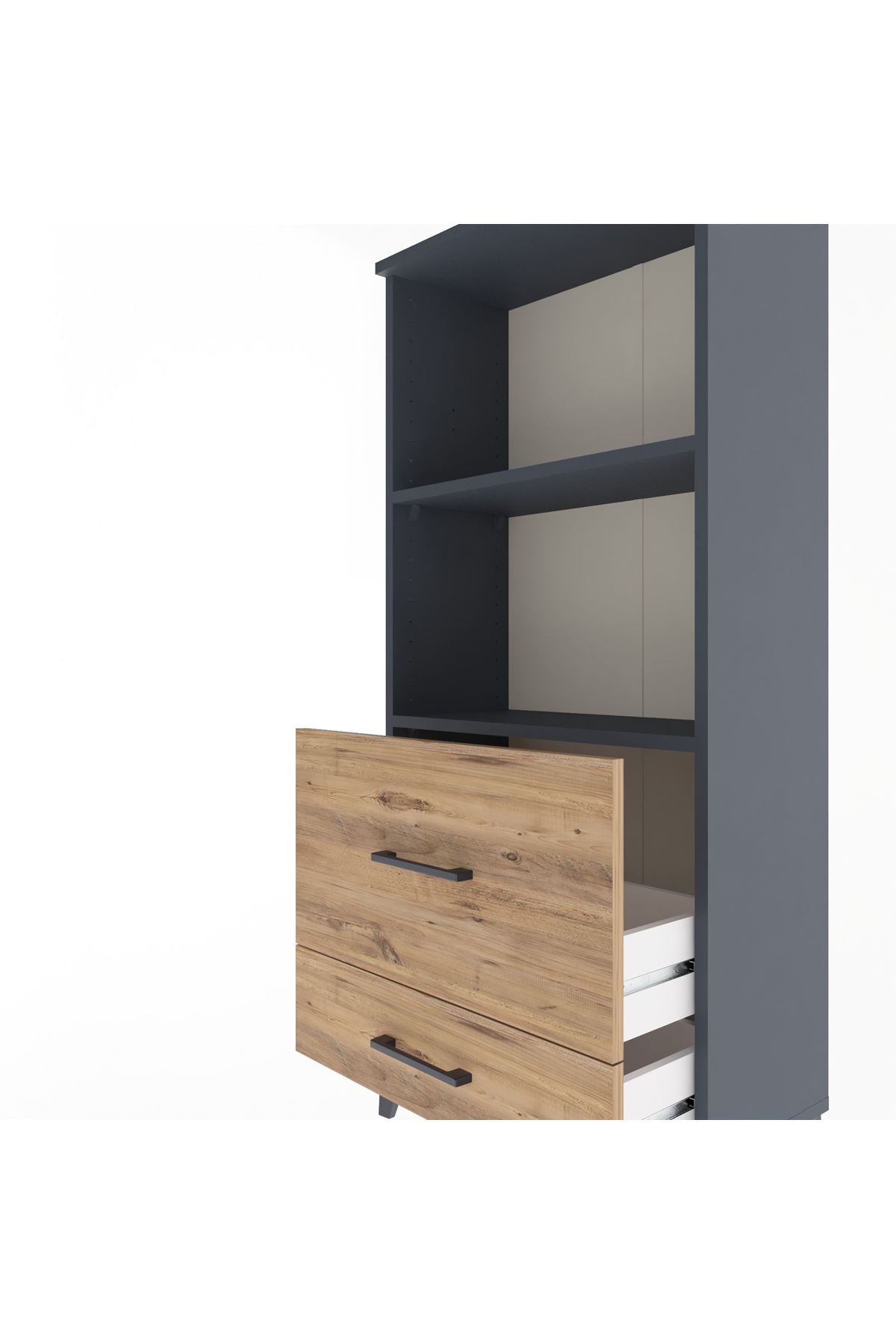 Arges Dolap 2 Raflı 2 Çekmeceli 60x30x134 Antrasit-Çam