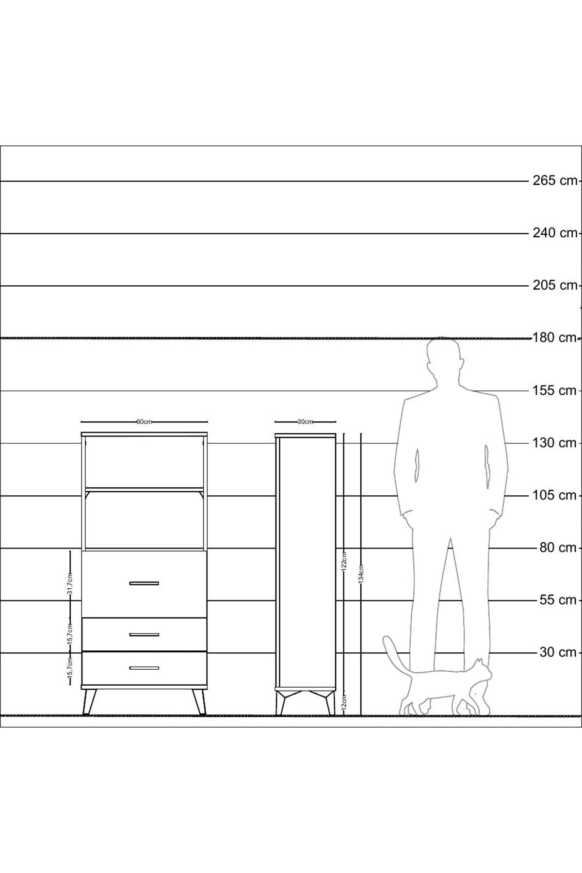 Arges Dolap 2 Raflı 3 Çekmeceli 60x30x134 Antrasit-Antrasit