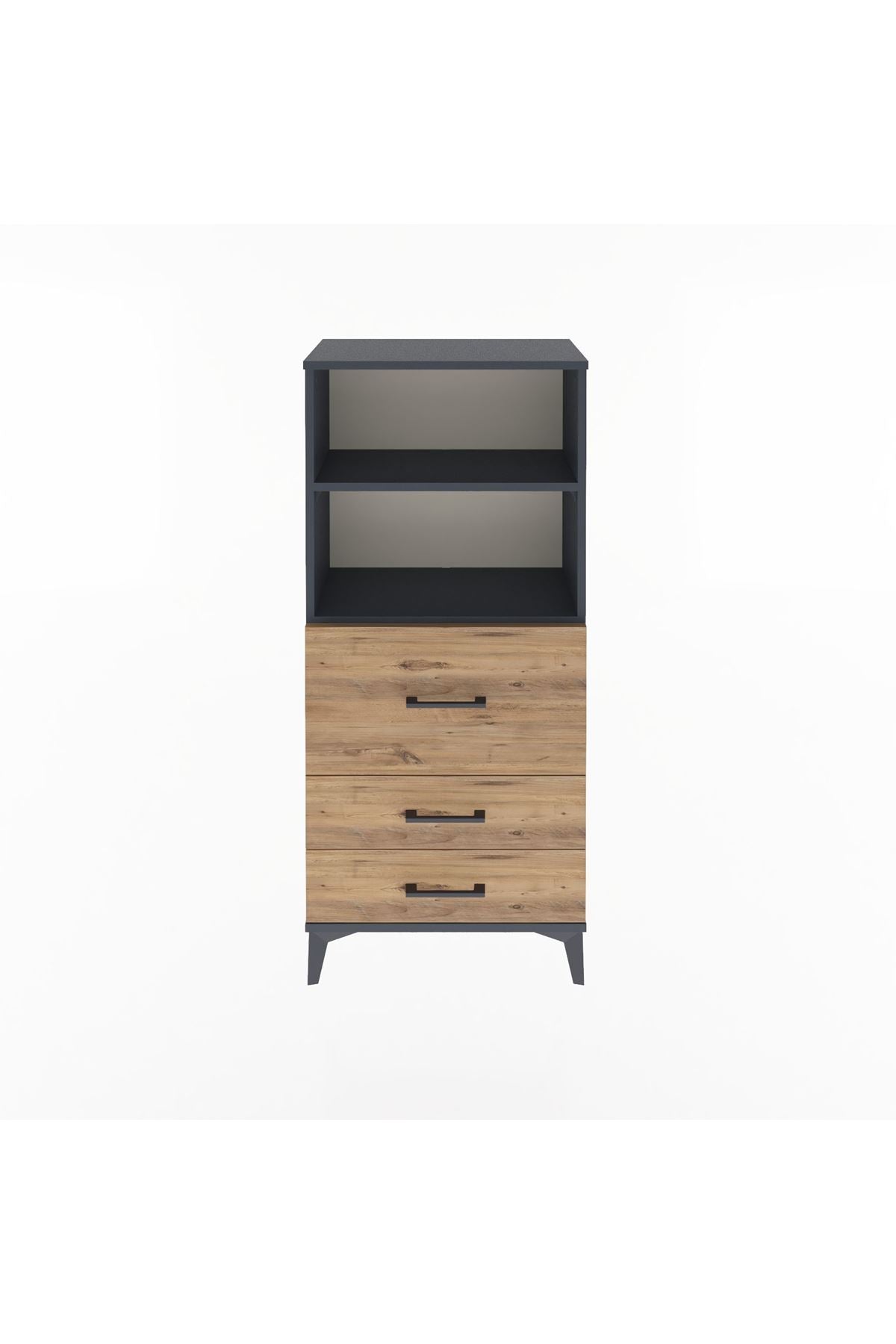 Arges Dolap 2 Raflı 3 Çekmeceli 60x30x134 Antrasit-Çam