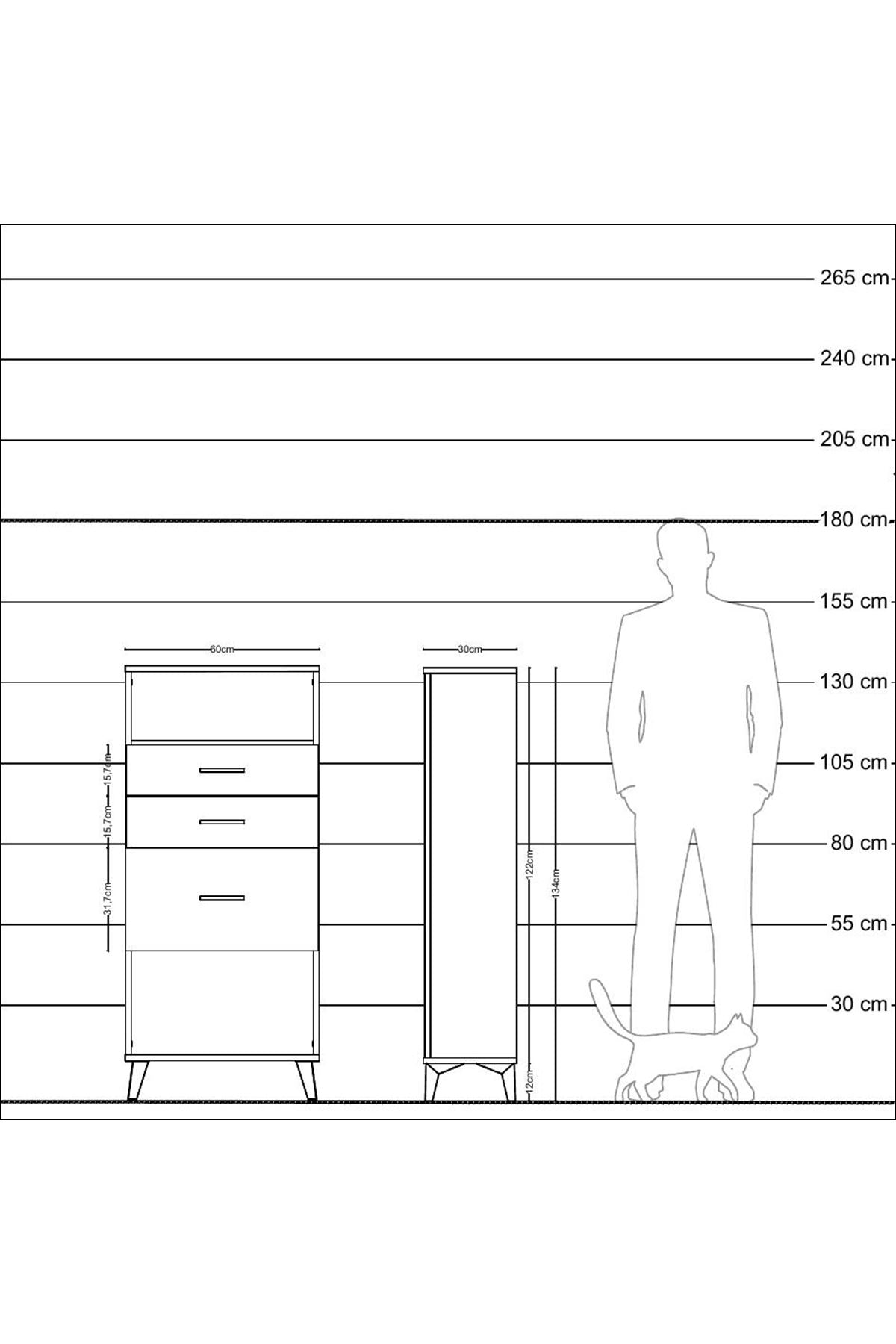 Arges Dolap Tek Raflı 3 Çekmeceli 60x30x134 Aytaşı-Antrasit