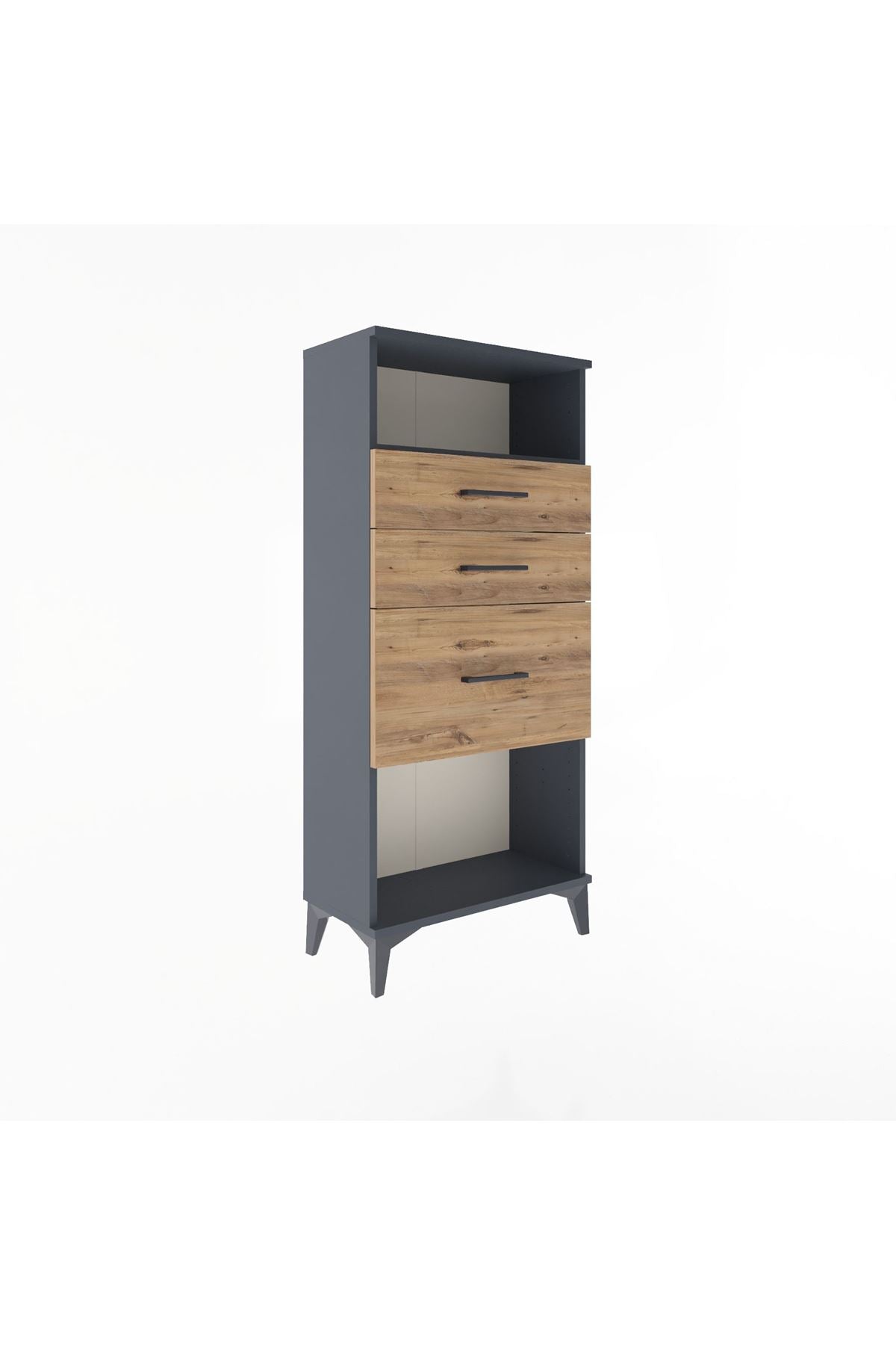 Arges Dolap Tek Raflı 3 Çekmeceli 60x30x134 Antrasit-Çam