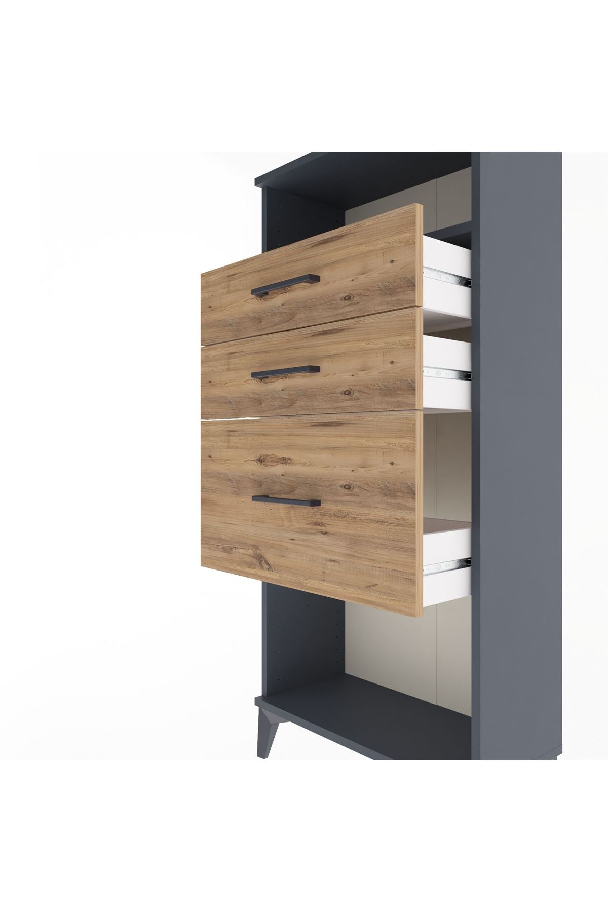 Arges Dolap Tek Raflı 3 Çekmeceli 60x30x134 Antrasit-Çam