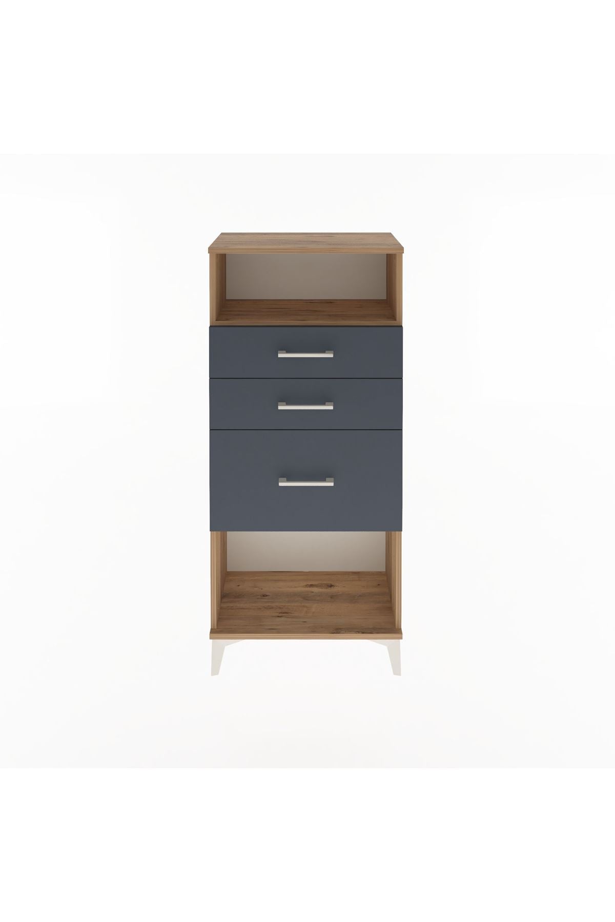 Arges Dolap Tek Raflı 3 Çekmeceli 60x30x134 Çam-Antrasit