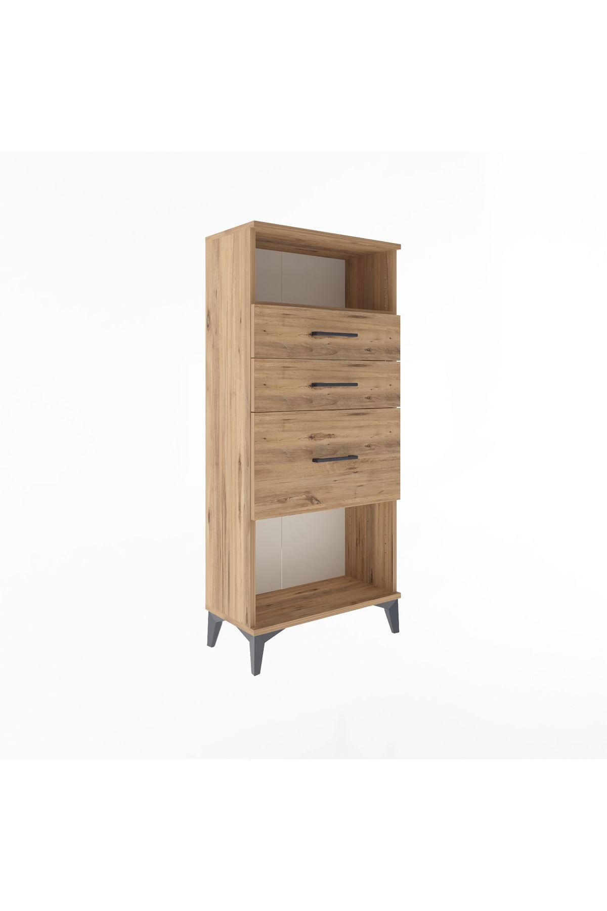 Arges Dolap Tek Raflı 3 Çekmeceli 60x30x134 Çam-Çam