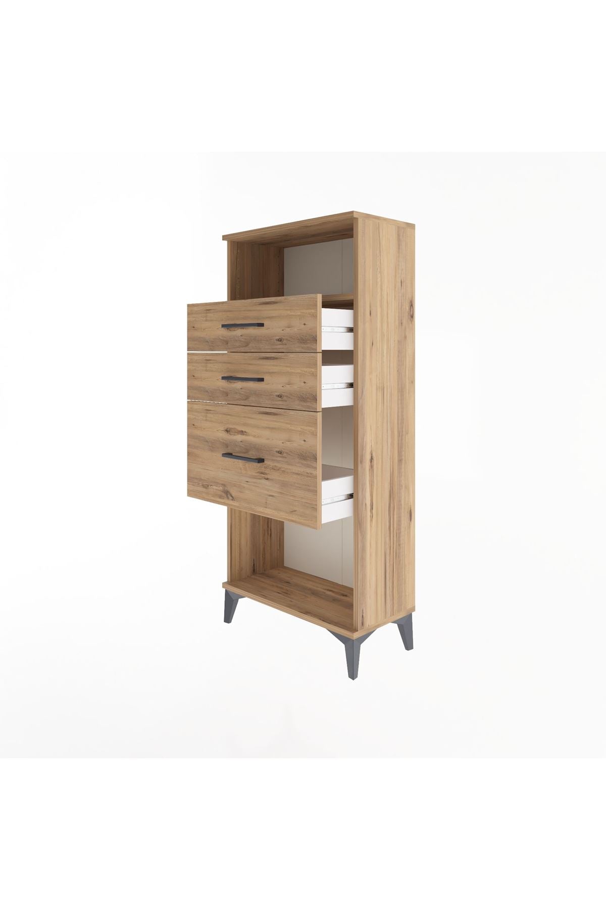 Arges Dolap Tek Raflı 3 Çekmeceli 60x30x134 Çam-Çam