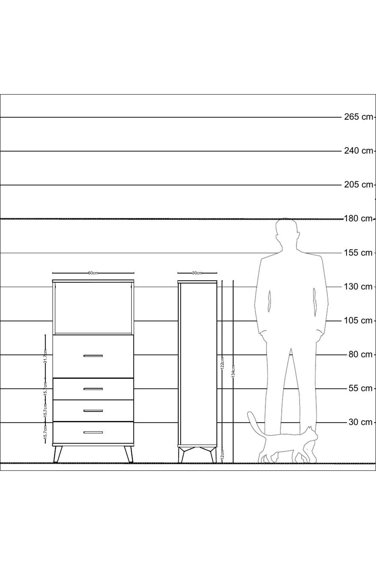 Arges Dolap Tek Raflı 4 Çekmeceli 60x30x134 Aytaşı-Aytaşı