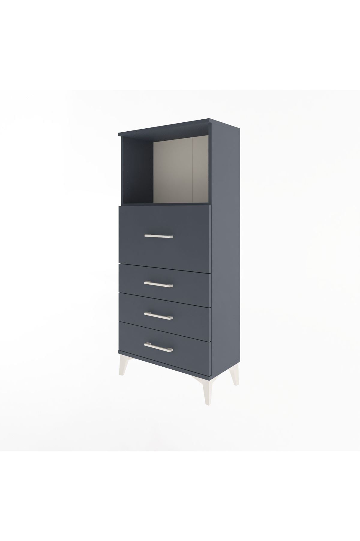 Arges Dolap Tek Raflı 4 Çekmeceli 60x30x134 Antrasit-Antrasit