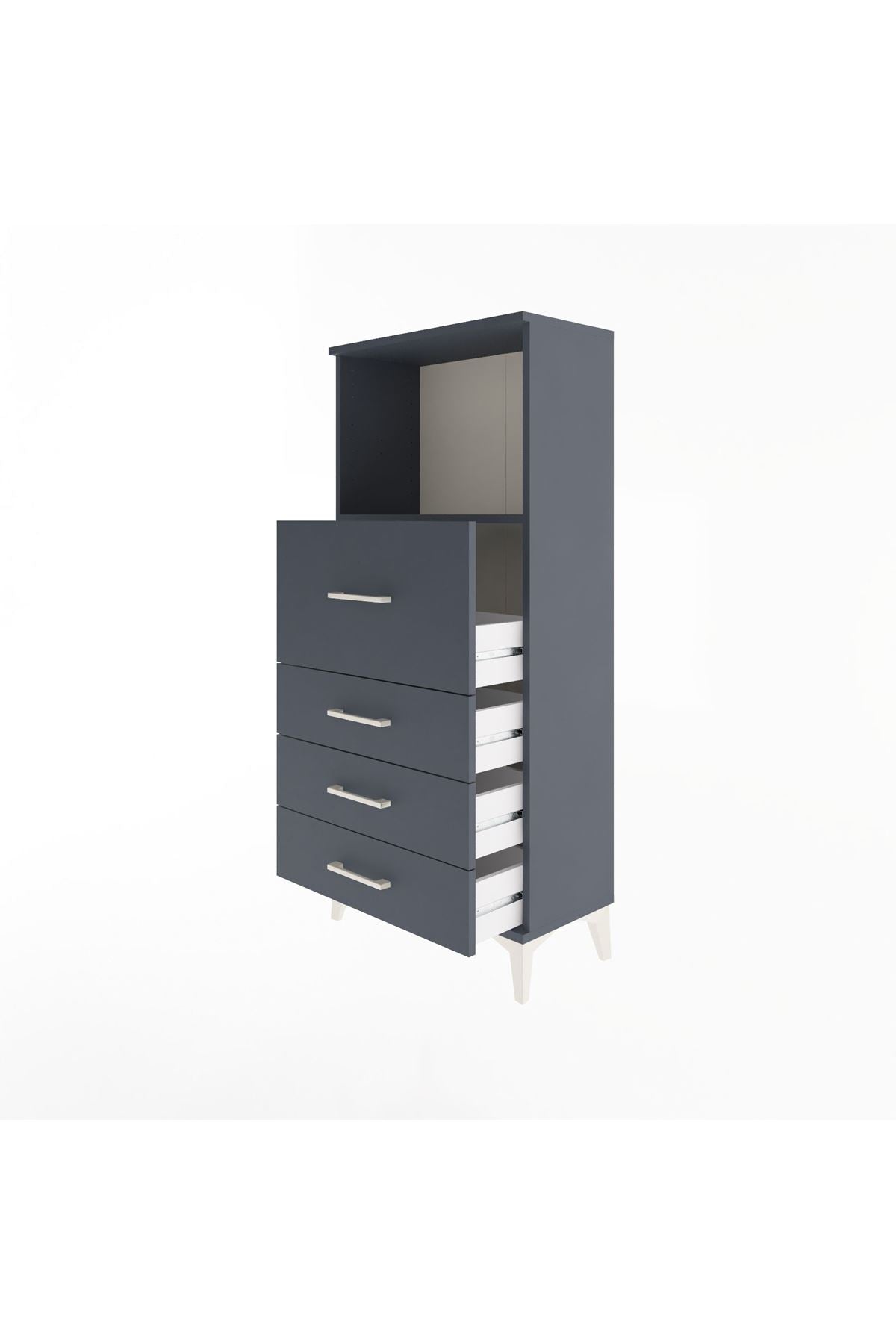 Arges Dolap Tek Raflı 4 Çekmeceli 60x30x134 Antrasit-Antrasit