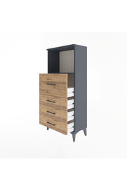 Arges Dolap Tek Raflı 4 Çekmeceli 60x30x134 Antrasit-Çam