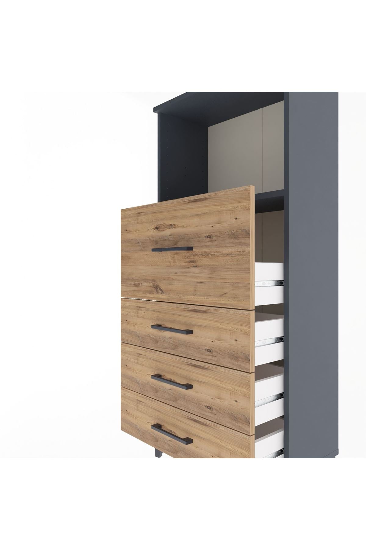 Arges Dolap Tek Raflı 4 Çekmeceli 60x30x134 Antrasit-Çam