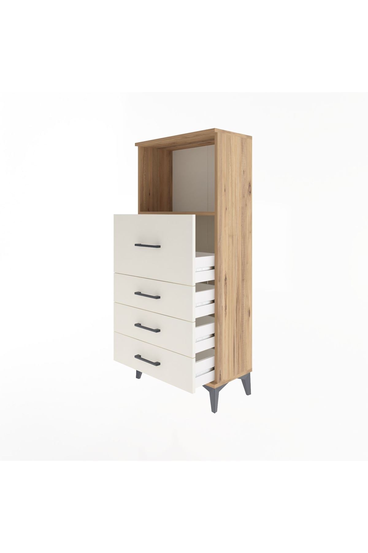 Arges Dolap Tek Raflı 4 Çekmeceli 60x30x134 Çam-Aytaşı