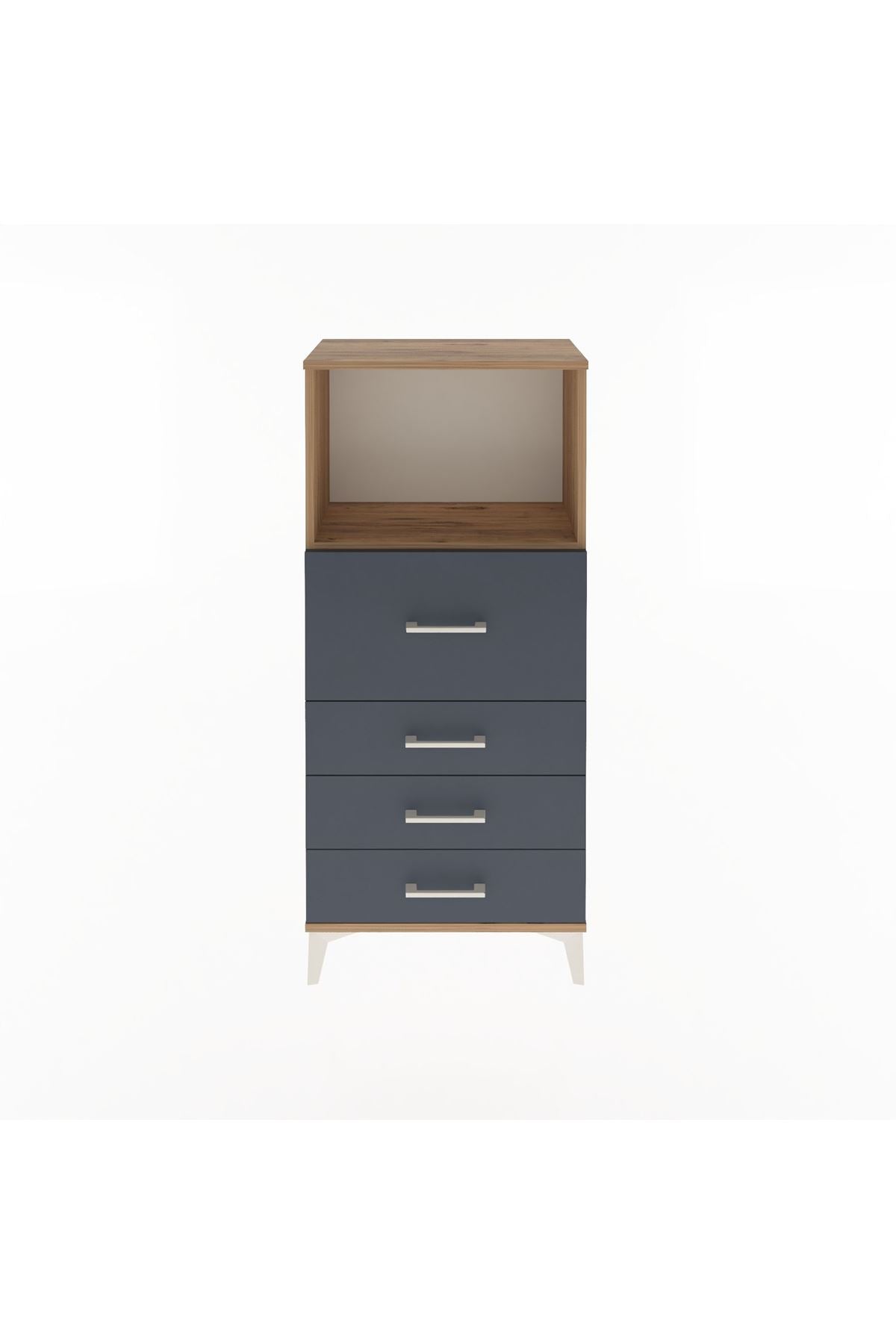 Arges Dolap Tek Raflı 4 Çekmeceli 60x30x134 Çam-Antrasit