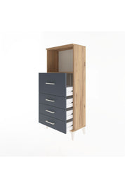 Arges Dolap Tek Raflı 4 Çekmeceli 60x30x134 Çam-Antrasit