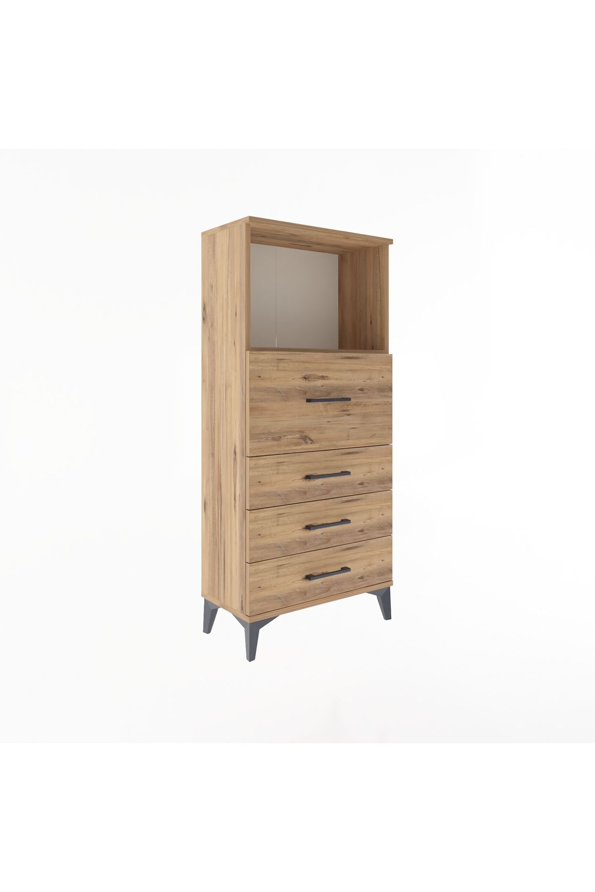 Arges Dolap Tek Raflı 4 Çekmeceli 60x30x134 Çam-Çam