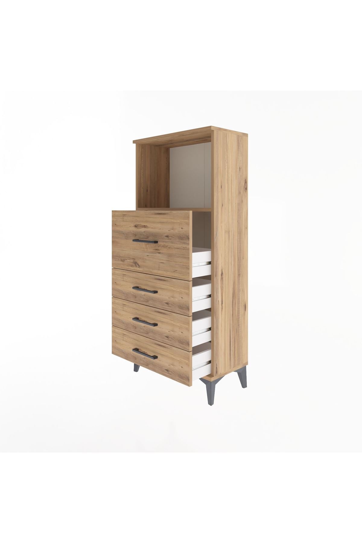 Arges Dolap Tek Raflı 4 Çekmeceli 60x30x134 Çam-Çam