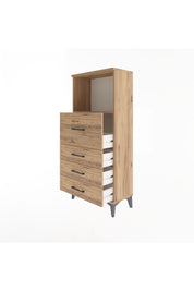 Arges Dolap Tek Raflı 4 Çekmeceli 60x30x134 Çam-Çam