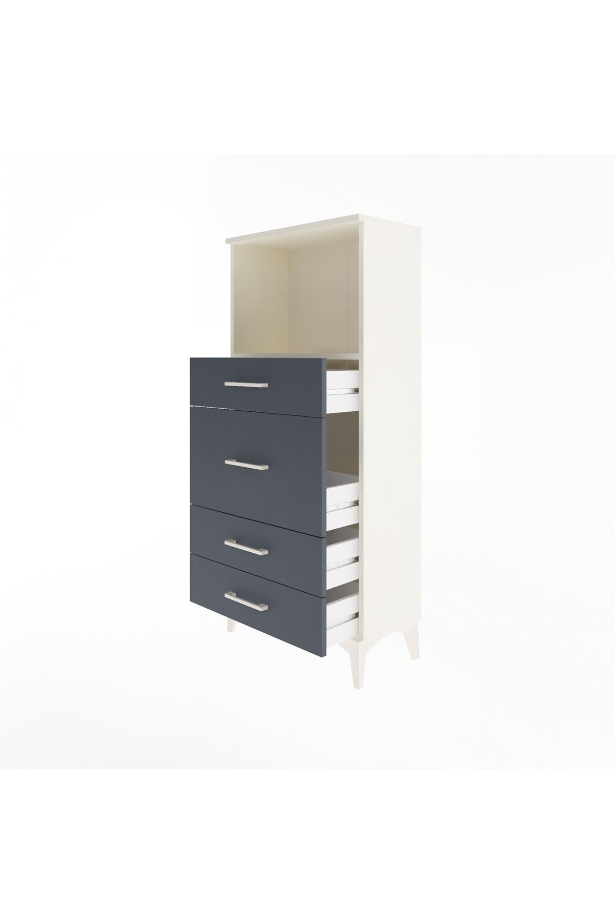 Arges Dolap Tek Raflı 4 Çekmeceli 60x30x134 Aytaşı-Antrasit